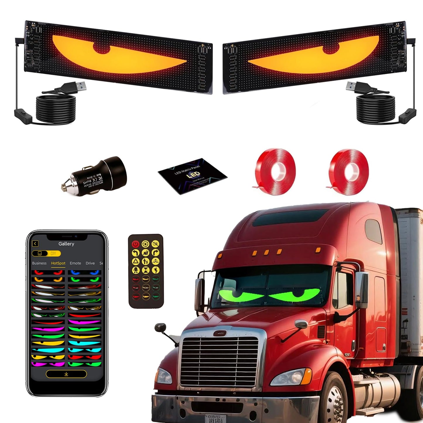 LED Eyes for Truck Windshield, 2PCS 23.6inx4.73in Devil Eyes Light for Windshield, Devil Eyes Light for Car, Truck, SUVs, Pickup, ATV, UTV and Golf Cart, Men Gift Ideas