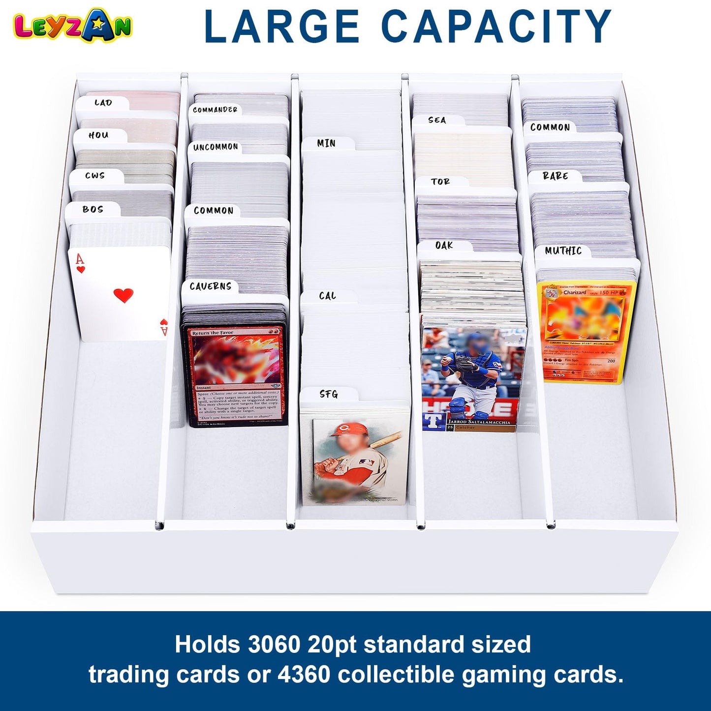 5 Row Trading Card Storage Box, 2 Pack Cardboard Storage Box with Divider for Mtg, Tcg, Sports Cards