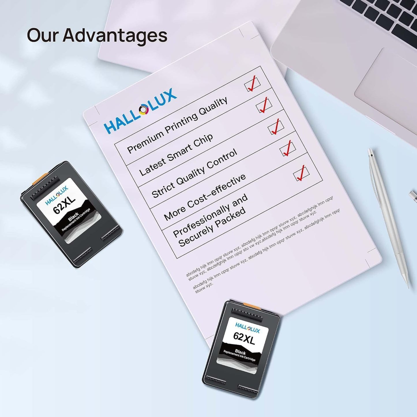 62XL Black Ink Cartridges Replacement for 62 Black Ink Cartridges 62XL Black Ink High Yield Compatible with OfficeJet 250 200 5740,Envy 5660 5540 7640 5640 Printer (2 Black)