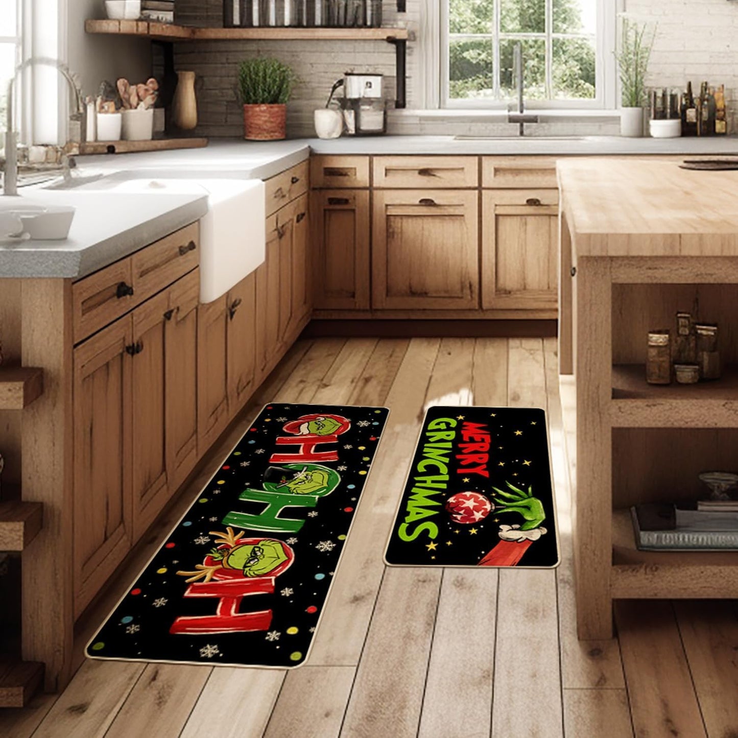 Christmas Kitchen Mats Sets of 2, Winter Xmas Kitchen Rugs Non Skid Washable Doormat Farmhouse Style Decor Mats for Floor 17x29 and 17x47 Inch DM106