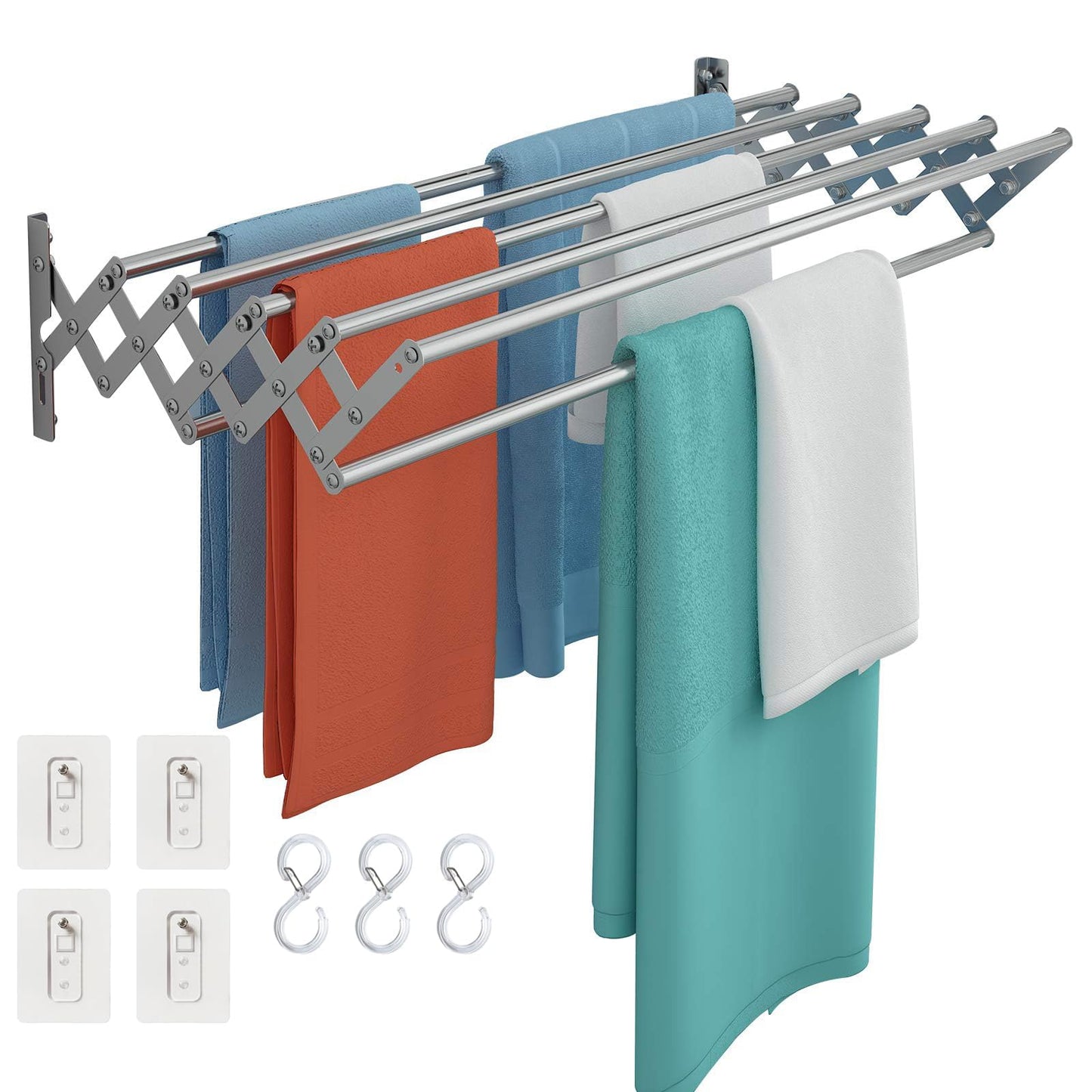 Guvarog 80cm Clothes Drying Rack Wall Mounted Clothes Drying Racks for Laundry Stainless Steel Retractable Clothing Drying Rack Foldable Seche Etendoir Linge Rustproof Accordion Cloth Drying Rack