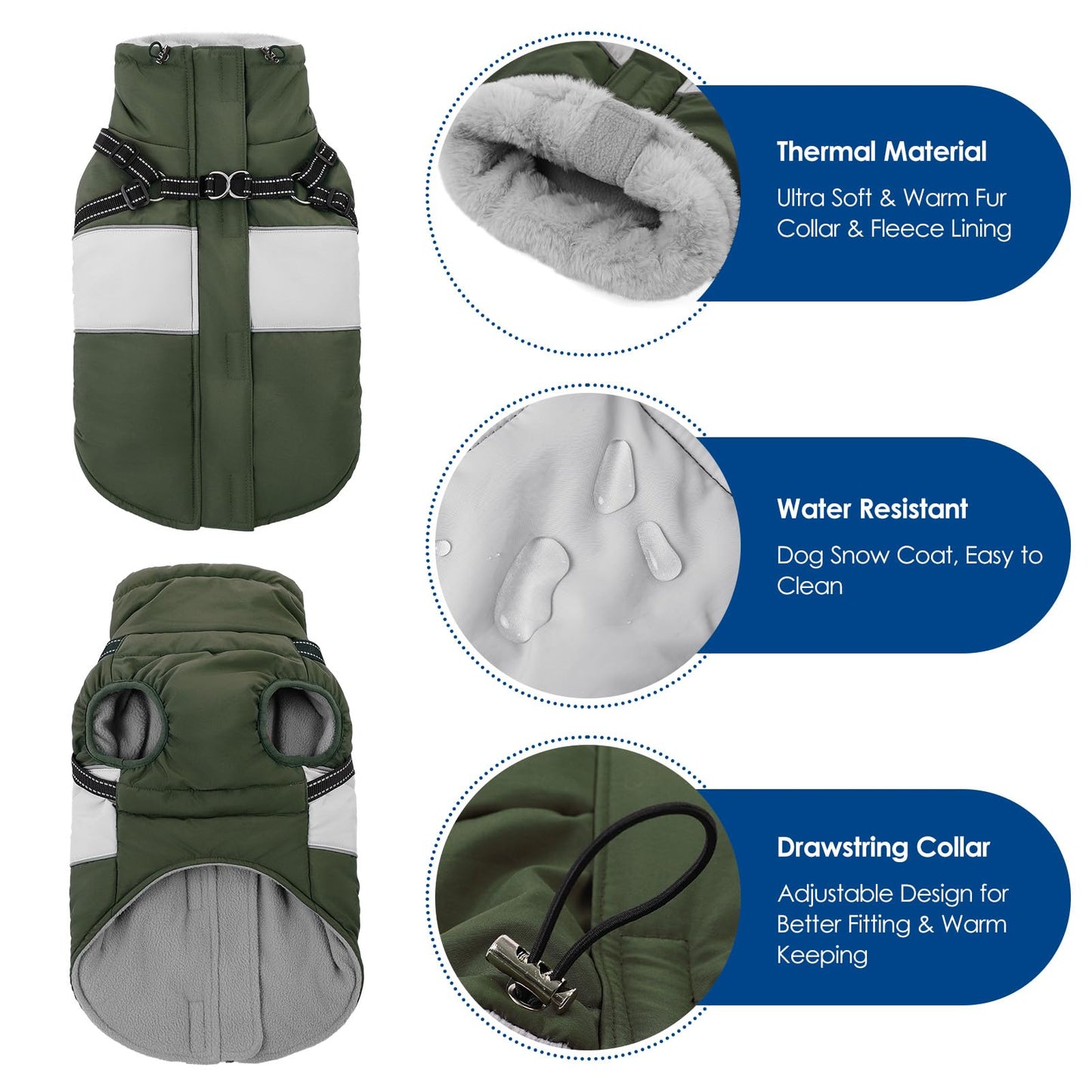 KOESON Dog Coat, Warm Dog Winter Coat for Giant Breeds, Waterproof Dogs Jacket with Harness, Reflective Pet Fleece Lined Puffer Jacket, Turtleneck & Windproof Coats for Great Dane, Golden Retriever