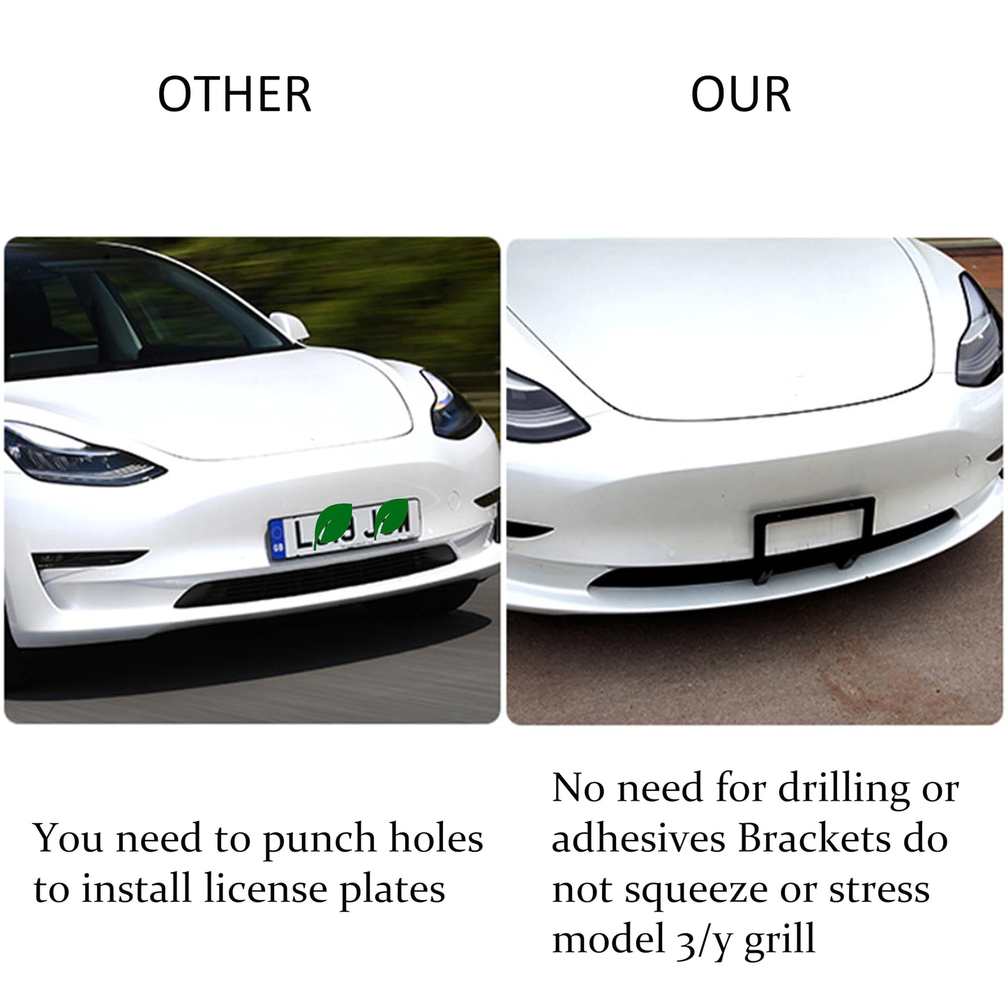Leikaendi Front License Plate Holder for Tesla Model 3 2017-2023, No Drill No Adhesives Front Licence Frame Plate Bracket Metal Mounting Kit Accessories【Not Fit 2024-2025 Model 3 Highland】