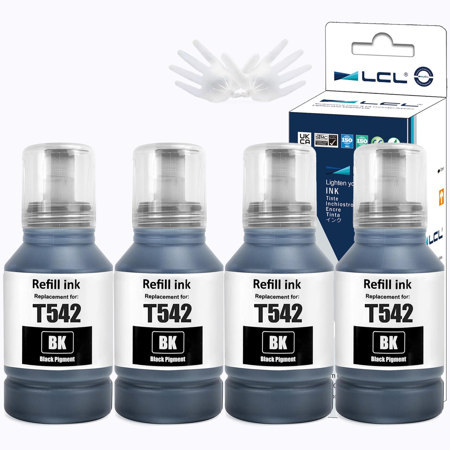 LCL Compatible Ink Refill Bottles High Capacity Replacement for 542 T542 Ink Replacement for ET-5150 ET-5170 ET-5180 ET-5850 ET-5800 ET-5880 ET-16600 ET-16650 ST-C8000 ST-C8090 Printer (4-Black)