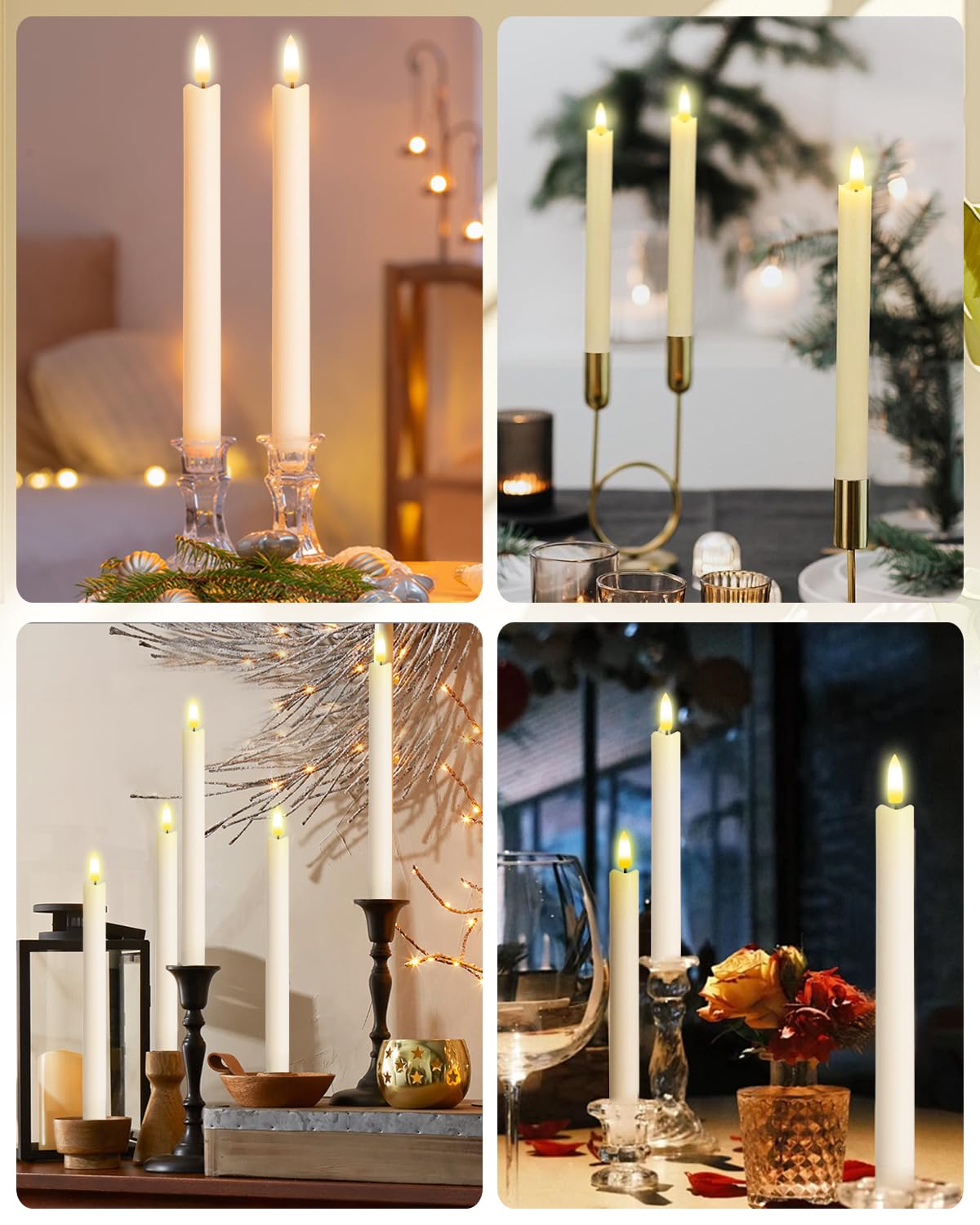 Rechargeable Flameless Taper Candles, 6 Pcs Real Wax Rechargeable LED Candles Flickering with Remote Timer and Charging Station, Battery Operated Candlesticks for Christmas Wedding Party Home Decor