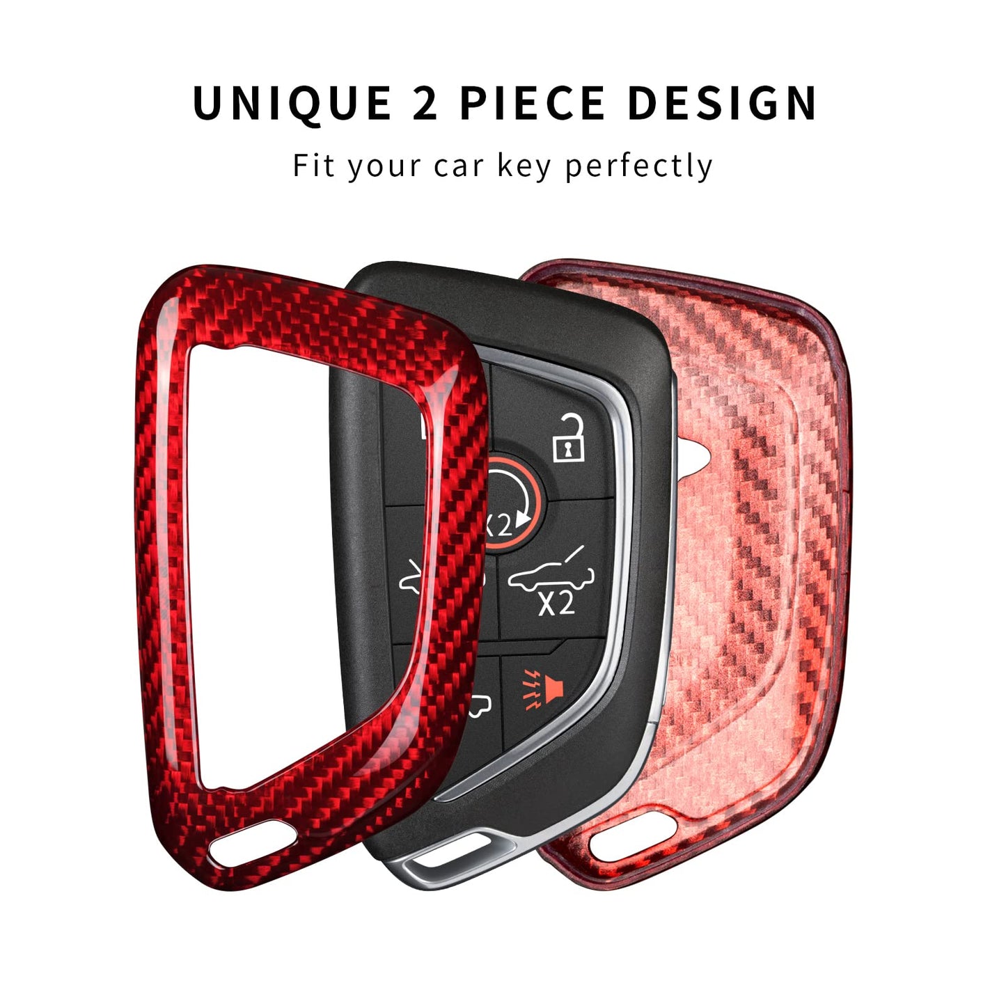 T-carbon Real Glass Fiber Key Fob Cover Compatible with Corvette C8 Z51 Z06 Key Fob Protector Compatible with Stingray Corvette C8 2020 2021 2022 2023 2024 2025 Smart Key Case(Red)