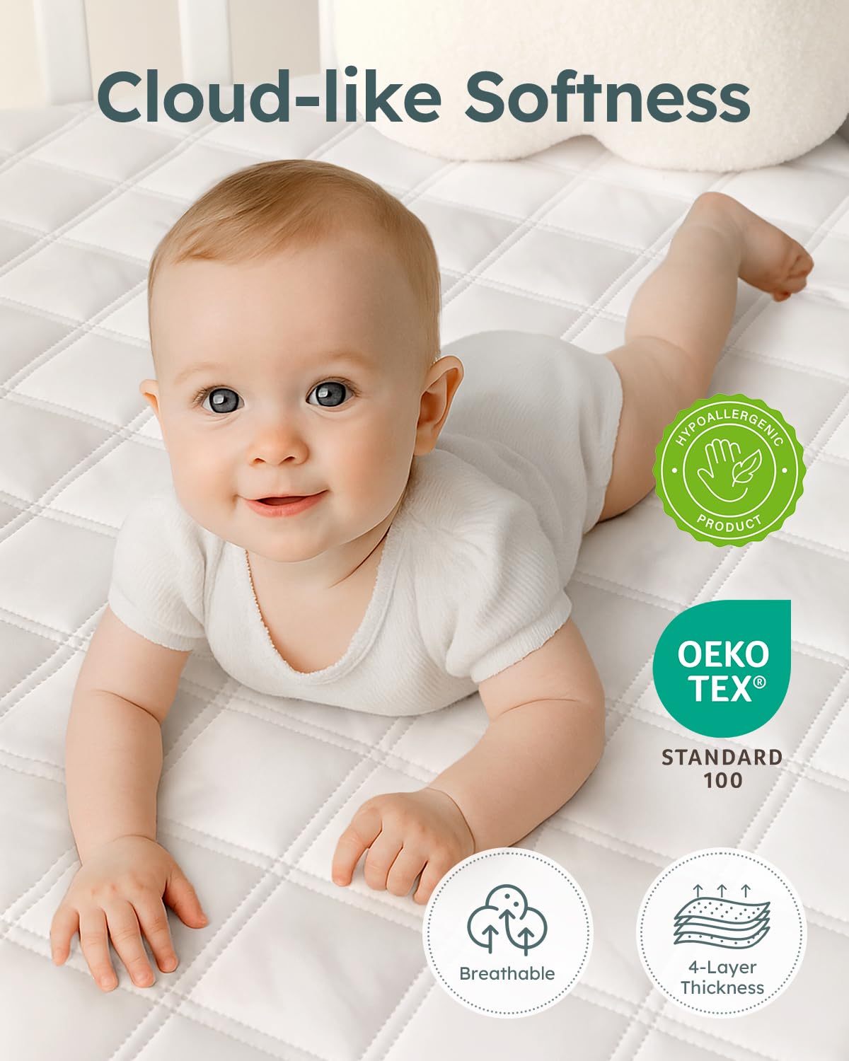 Yoofoss 2 Pack Waterproof Crib Mattress Protector, Quilted Fitted Crib Mattress Pad, Ultra Soft Breathable Toddler Mattress Protector Baby Crib Mattress Cover Breathable and Hypoallergenic(52''x28'')