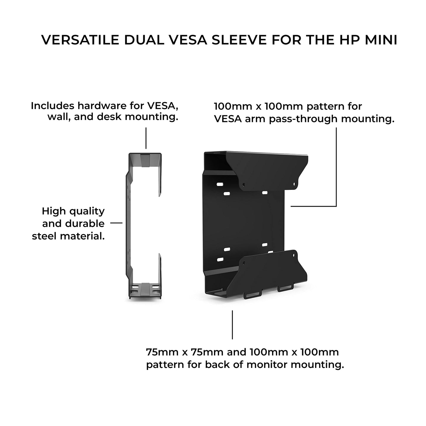 HumanCentric VESA Mount Compatible with HP Desktop Mini, HP ProDesk Mini, HP EliteDesk Mini, Replaces Dual VESA Sleeve for Mini Desktops v3, Mount on an Arm, Under Desk or Wall, 75x75mm, 100x100mm