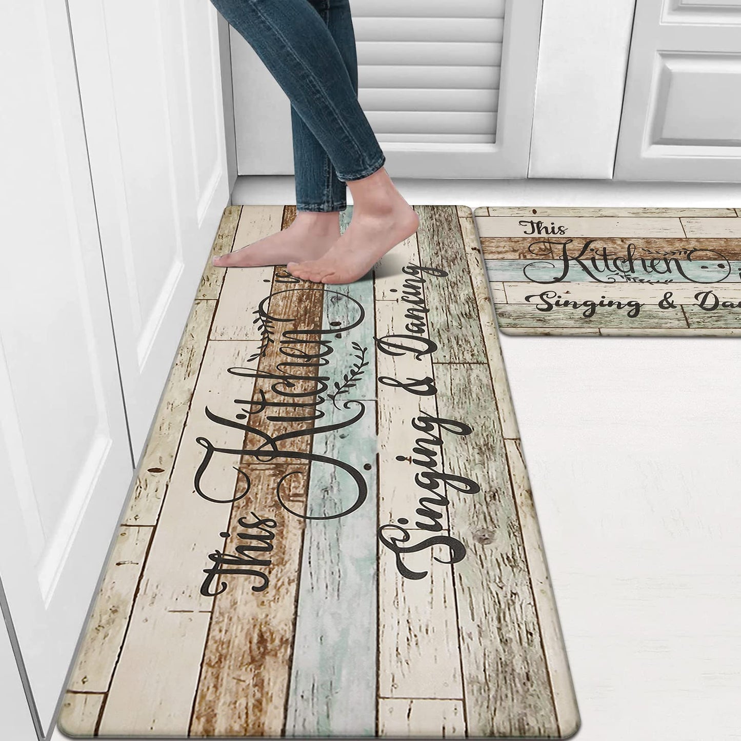 HEBE Anti Fatigue Mat Kitchen Rug Set 2, Kitchen Mats for Floor, Non Slip Waterproof Cushioned Kitchen Floor Mat, Ergonomic Comfort Standing Mat for Home,Office,Sink, Desk,17.3"x28"+17.3"x48"
