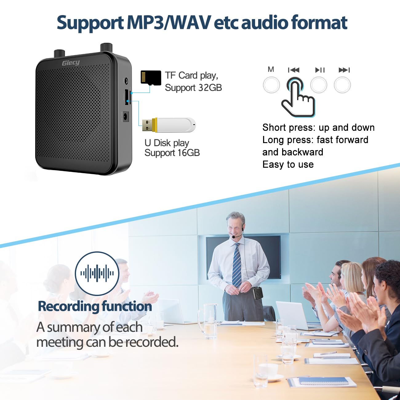 Portable Voice Amplifier, Giecy Bluetooth 30W 2800mAh Rechargeable PA System Speaker for Multiple Locations, Classroom, Meetings and Outdoors