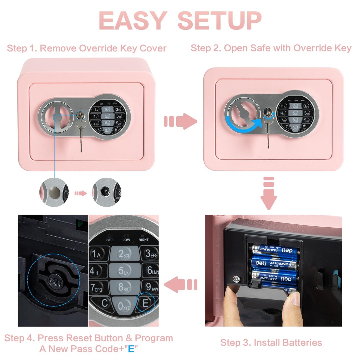 0.23 Cubic Feet Safe Box, Small Safe W/Fireproof Bag, Keys & Pass Code, Digital Electronic Security Money Box for Cash, Document, Home, Office, Hotel Use, Pink, 6.69"D x 9.06"W x 6.69"H