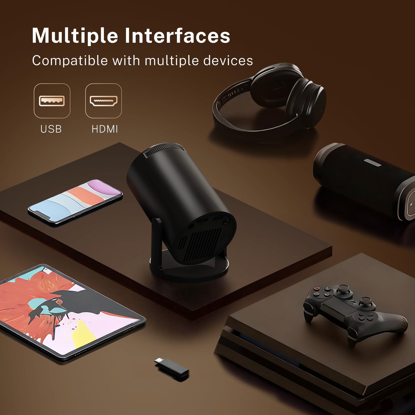 Mini Projector with WiFi 6 and Bluetooth 5.4, Built-in Android 14, Auto Keystone, Portable Smart Projector 4K Supported, 2026 Upgrade HY300pro+ Small Movie Projector X1 Black