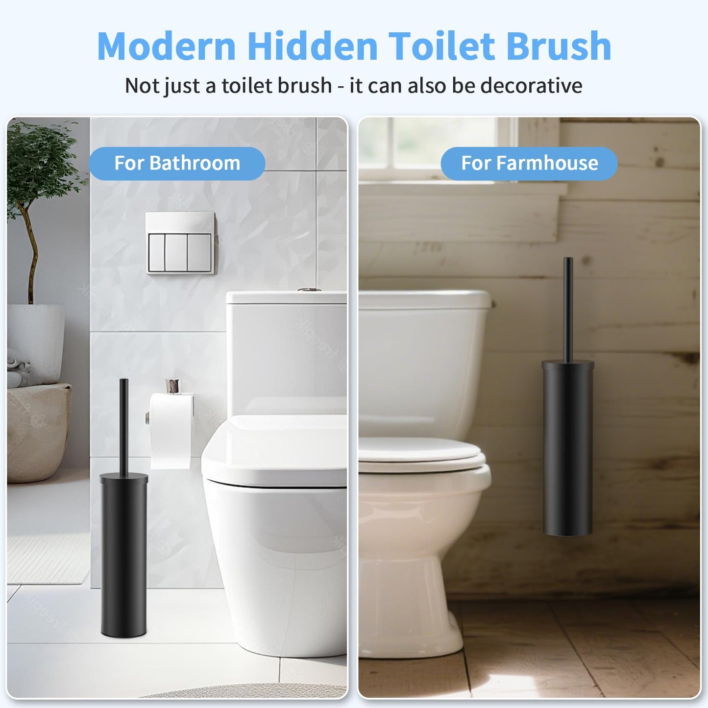 Stainless Steel Toilet Brush and Holder Set Oil Rubbed Matte Black Heavy Duty Toilet Bowl Brush with Long Handle for Bathroom and Farmhouse