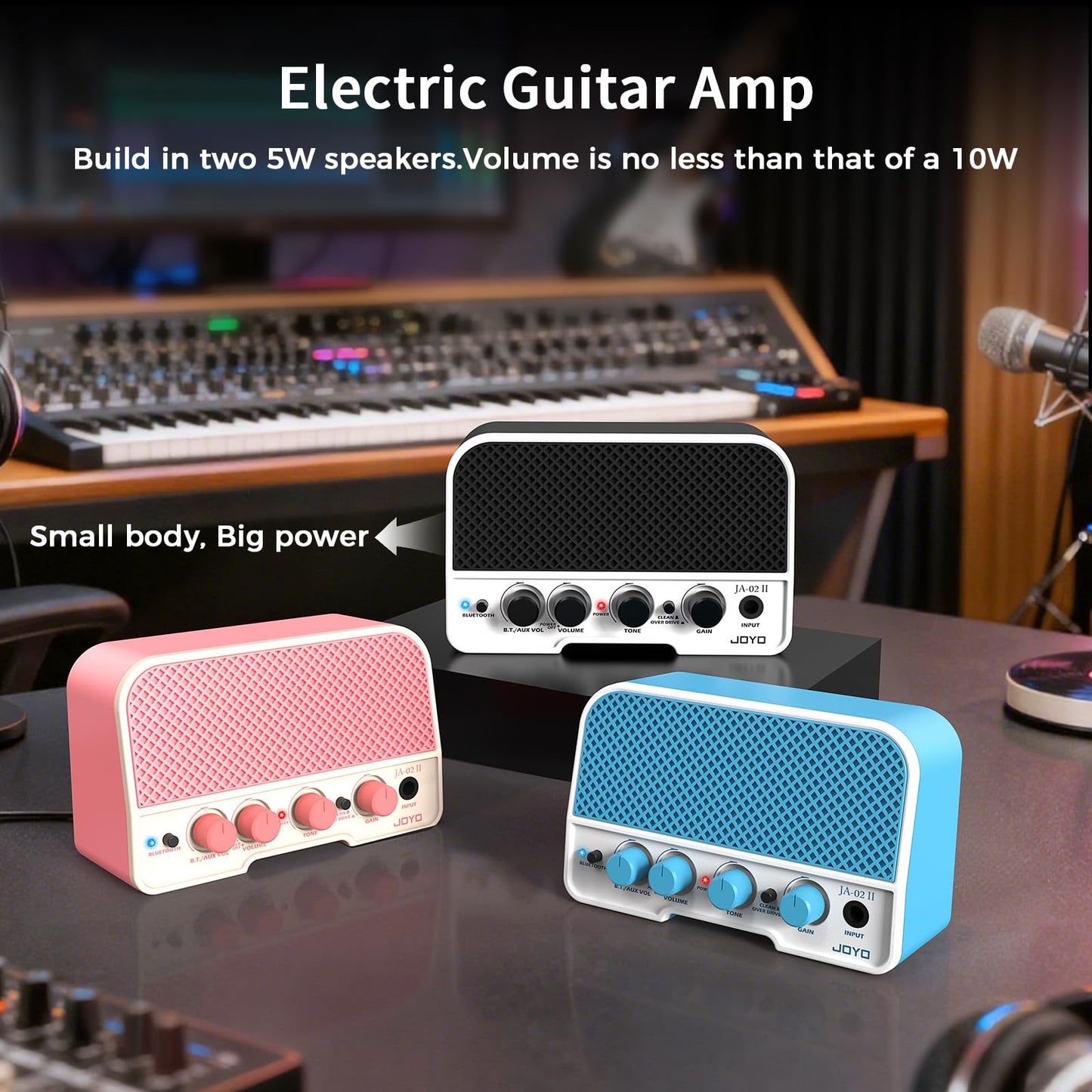 JOYO Mini Guitar Amplifier 5W Electric Guitar Amp Small Practice Guitar Amp with Bluetooth Clean & Overdrive Channels Portable Rechargeable (JA-02 II Black)