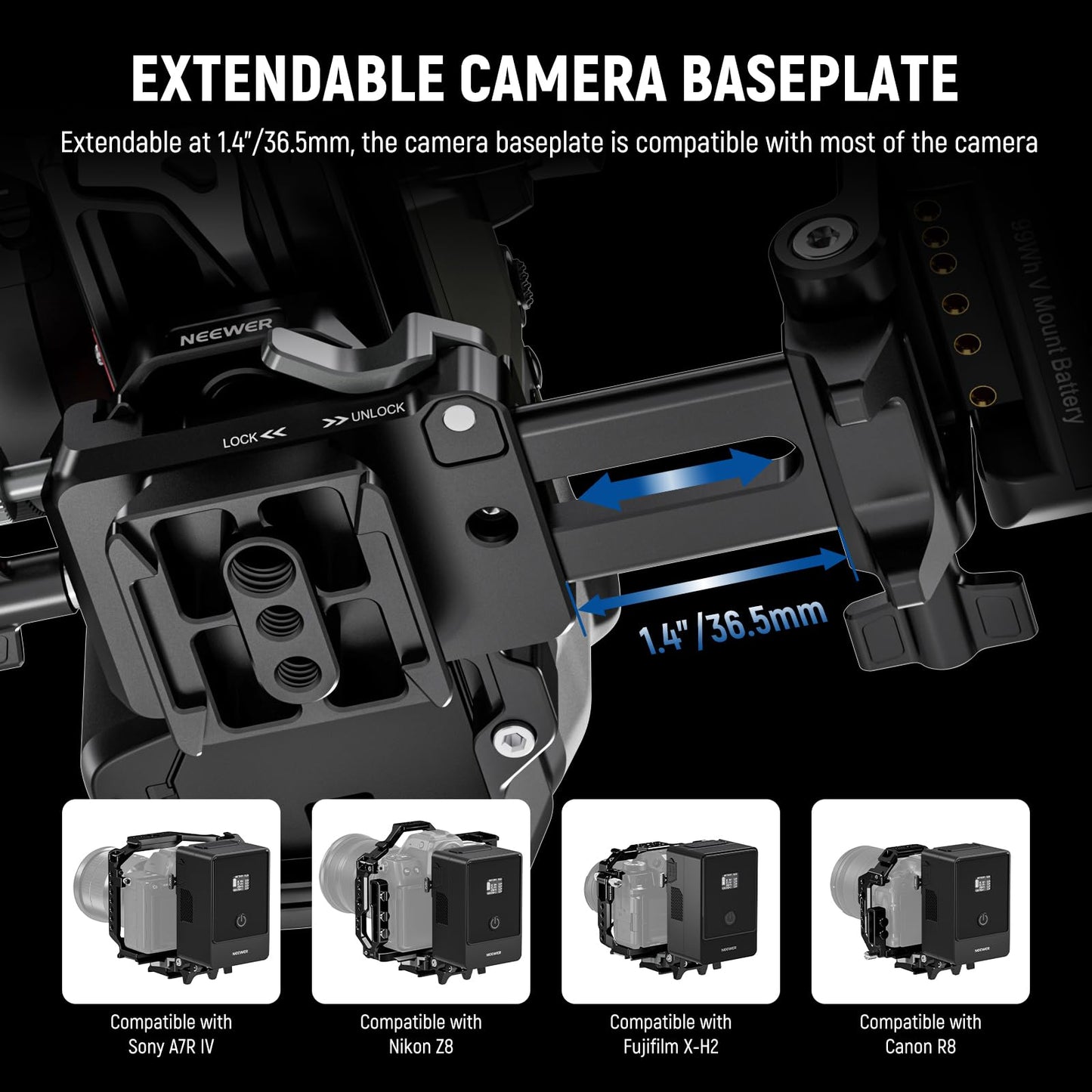 NEEWER Foldable V Mount Battery Plate with Arca Type Quick Release Camera Baseplate, Lightweight DSLR Camera Video Rig Compatible with SmallRig V Mount Battery Cage DJI RS4 RS3 Gimbal, PS015 PRO