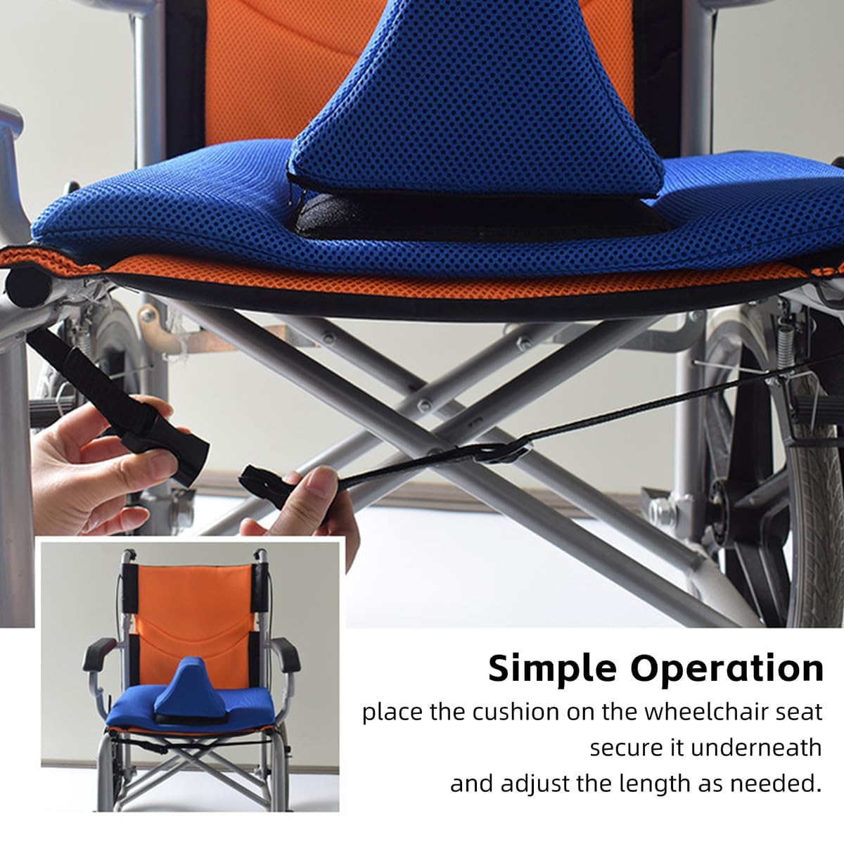 Anti-Slip Wheelchair Seat Cushion for Seniors and Disabled Patients, Prevent Leg Slippage Seat Pad with Adjutable Strap, Secure Seating & Alleviate Ulcer Pain (Black)