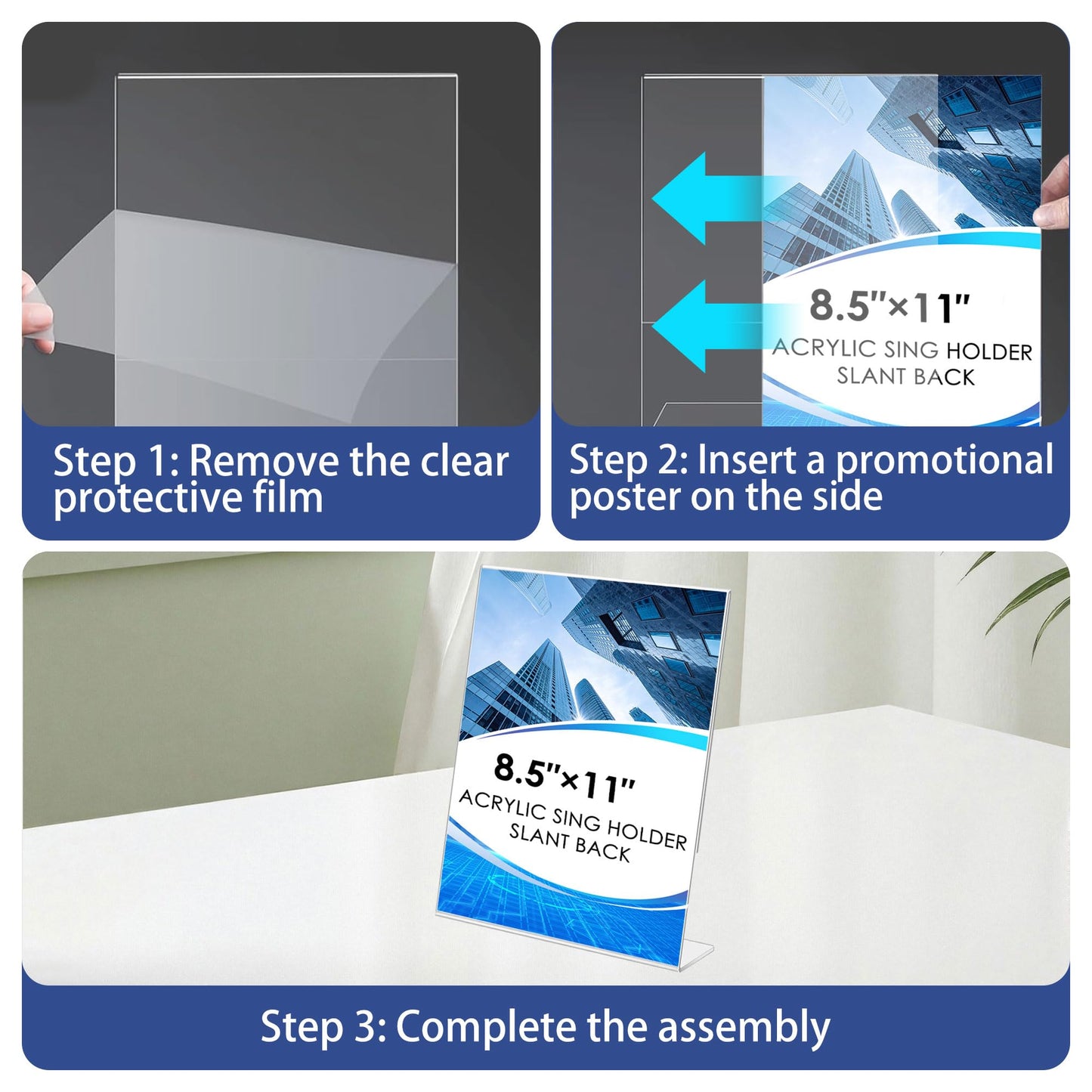 Acrylic Slanted Sign Holder 8.5 x 11 Vertical Clear Signs Display Stand Slanted Back Plastic Flyer Holder Stand for Restaurant Office School Store and Home(L Shape 6 Pack)