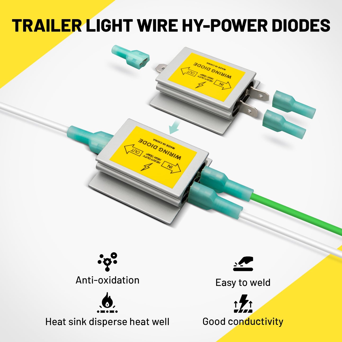 Oyviny Hy-Power Diodes, Trailer Light Wire Diodes, 2 Input&1 Output Spade Towed Vehicle Diodes Kit, Tail Light Isolating Diodes For Motorhome Trailer 4PCS
