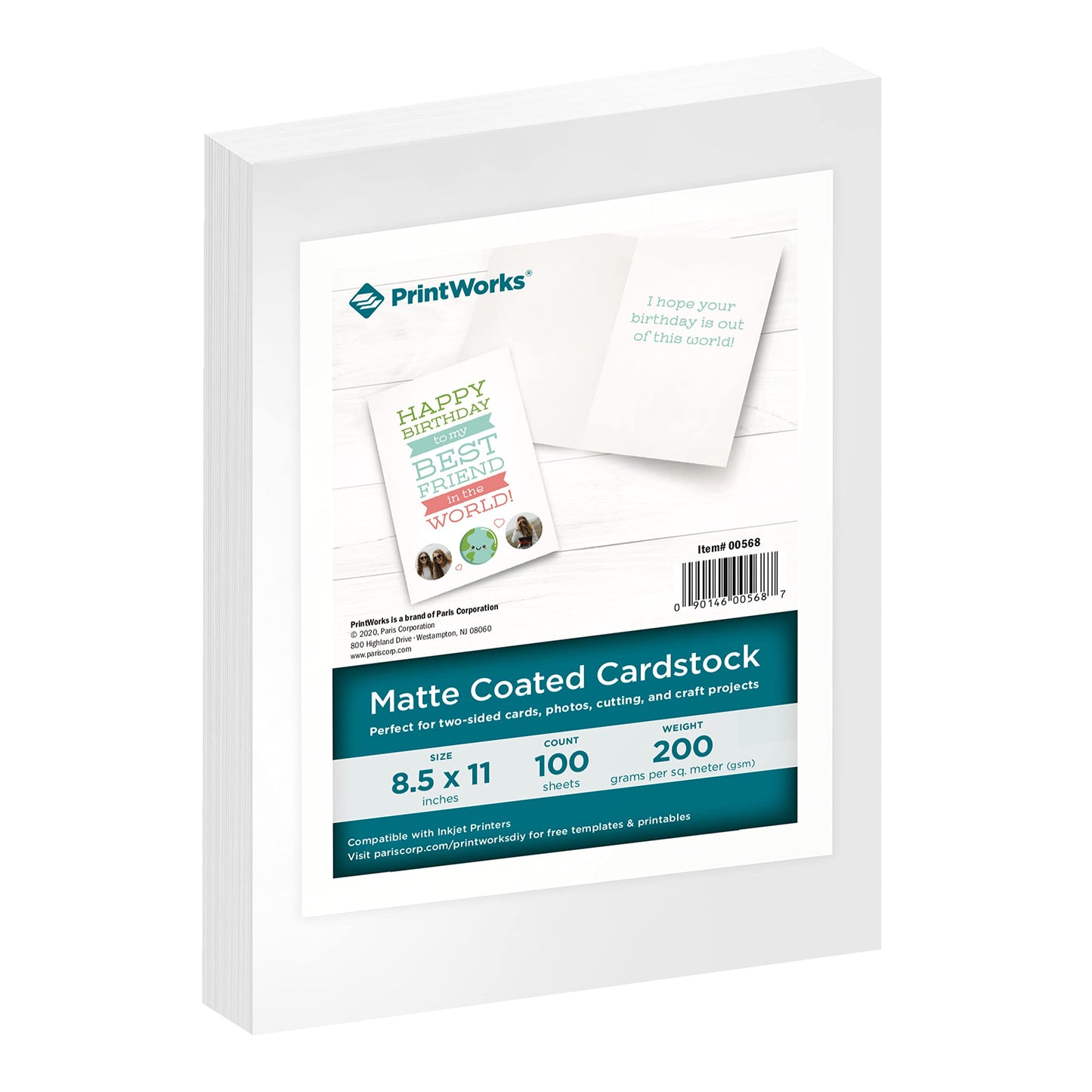 PrintWorks White Matte Cardstock 8.5" x 11" - 100 Sheets - 200 GSM Paper/110 lb Cardstock - Prints Like Matte Photo Paper - Ideal for School & Crafts - Photo Card Stock Made in The USA (00568)