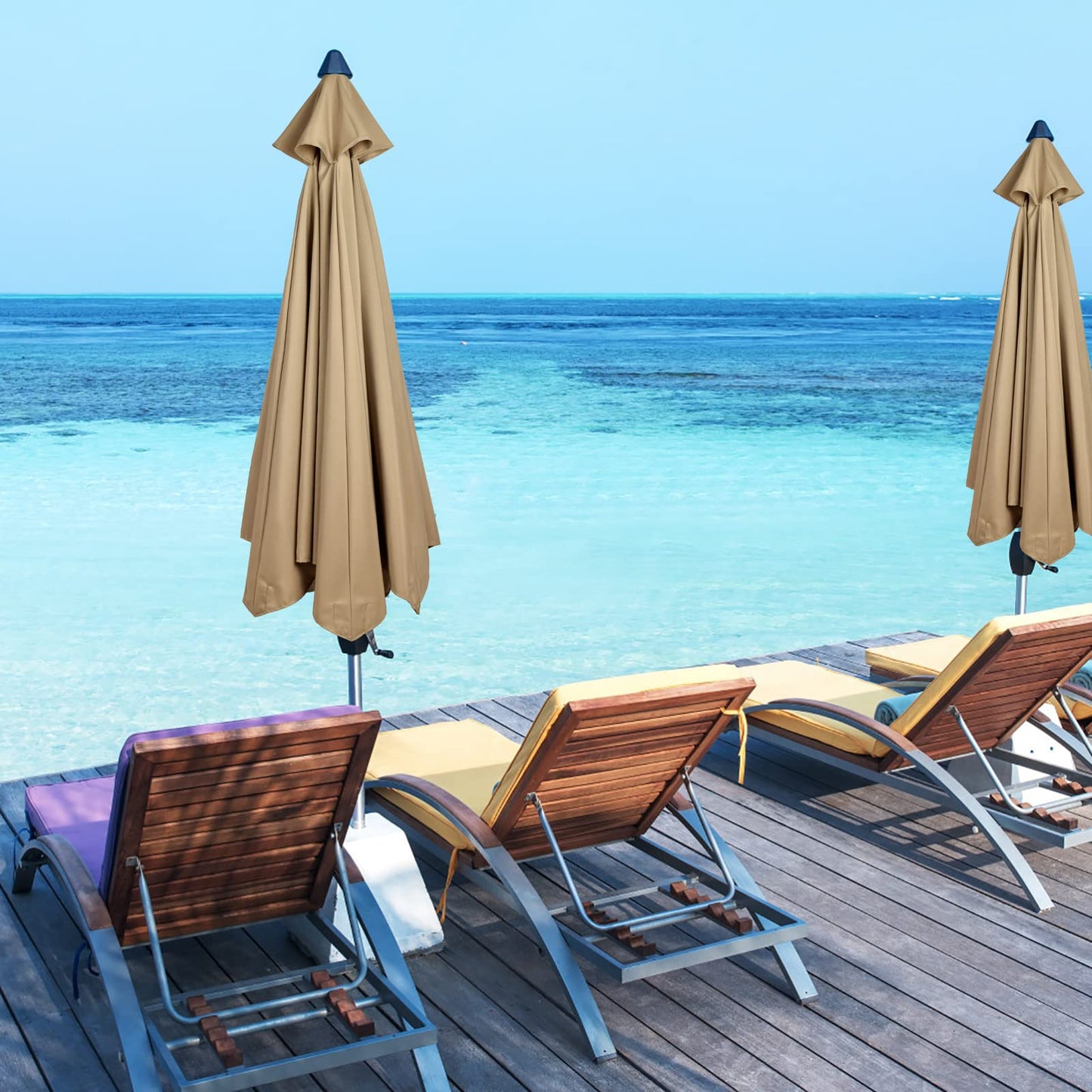 belupai 10ft Patio Umbrella Replacement Canopy, 6 Ribs Canopy Replacement Water Resistant Patio Canopy Outdoor Table Market Yard Umbrella Top Outdoor Umbrella Canopy (Canopy Only)(Tan, 6 Ribs)