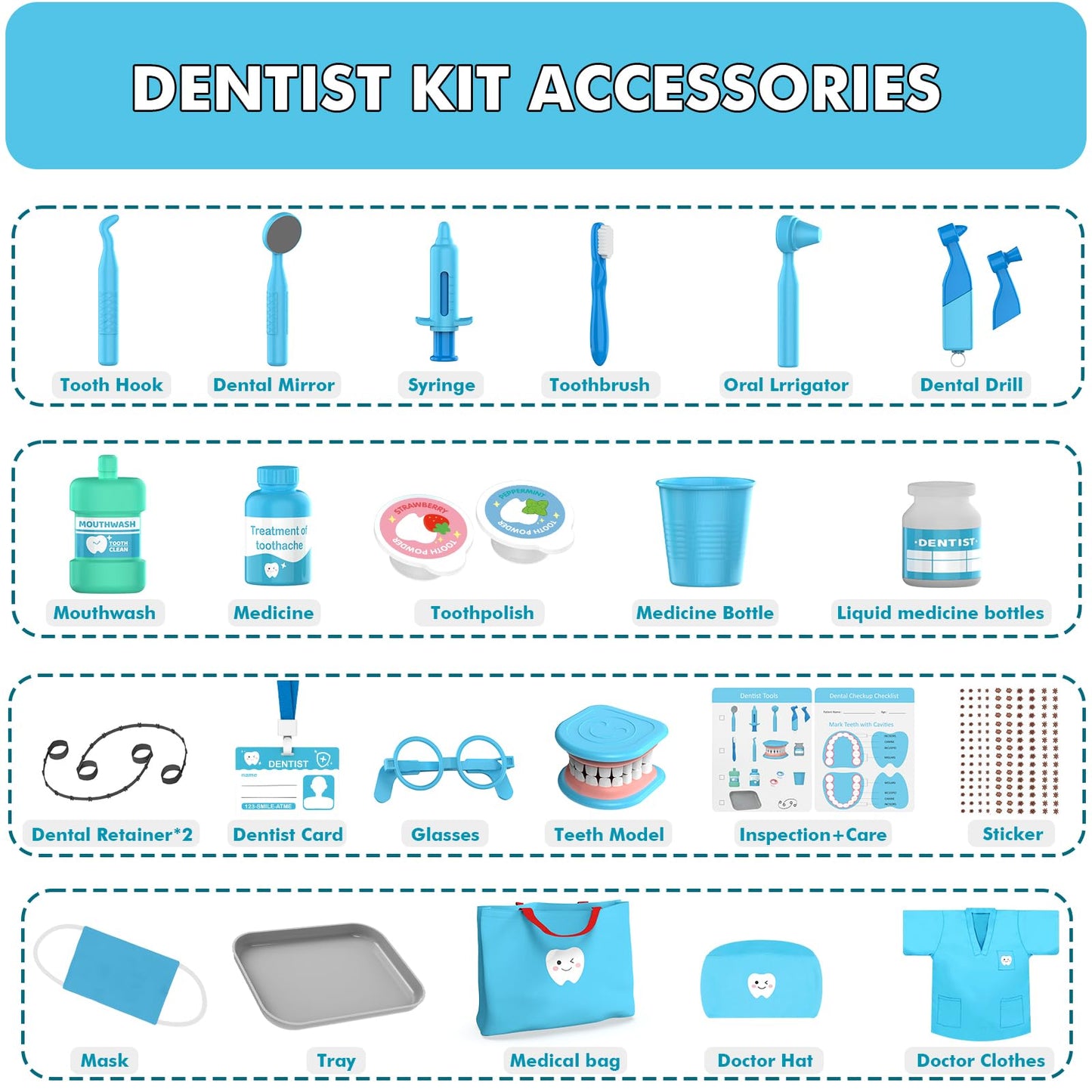 Dentist Kit for Kids - Doctor Kit Toy Gifts for 3 4 Year Old Girls, Pretend Play Set Teeth and Dental Toys Playset Medical Kits for Boys Kids Toddlers 2-4