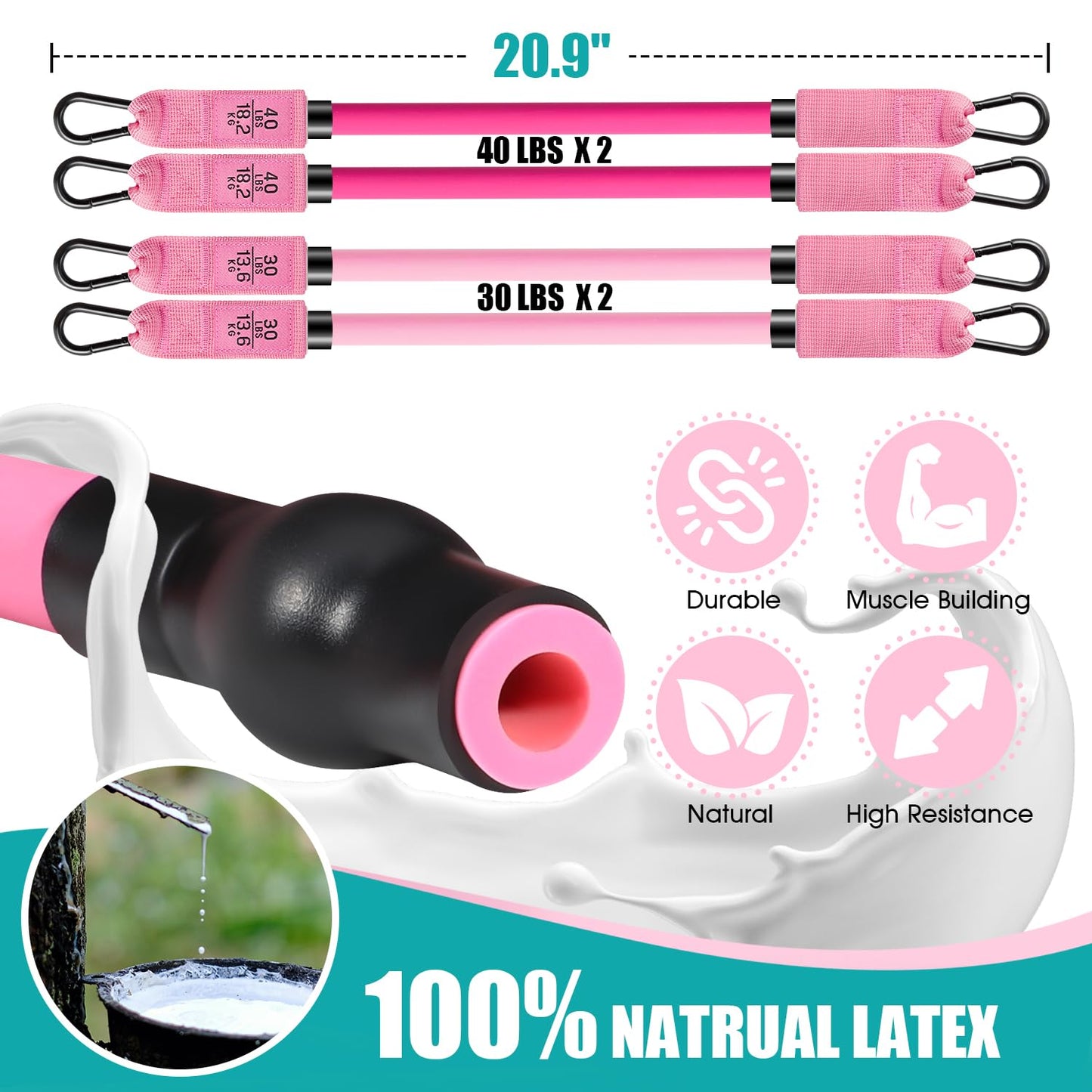 Pilates Bar Kit with Resistance Bands, Pilates Workout Equipment for Legs, Hip, Waist, Arm, Squats Exercise Equipment for Home Workouts, Adjustable 3-Section Resistance Bands Bar Kit for Women & Men