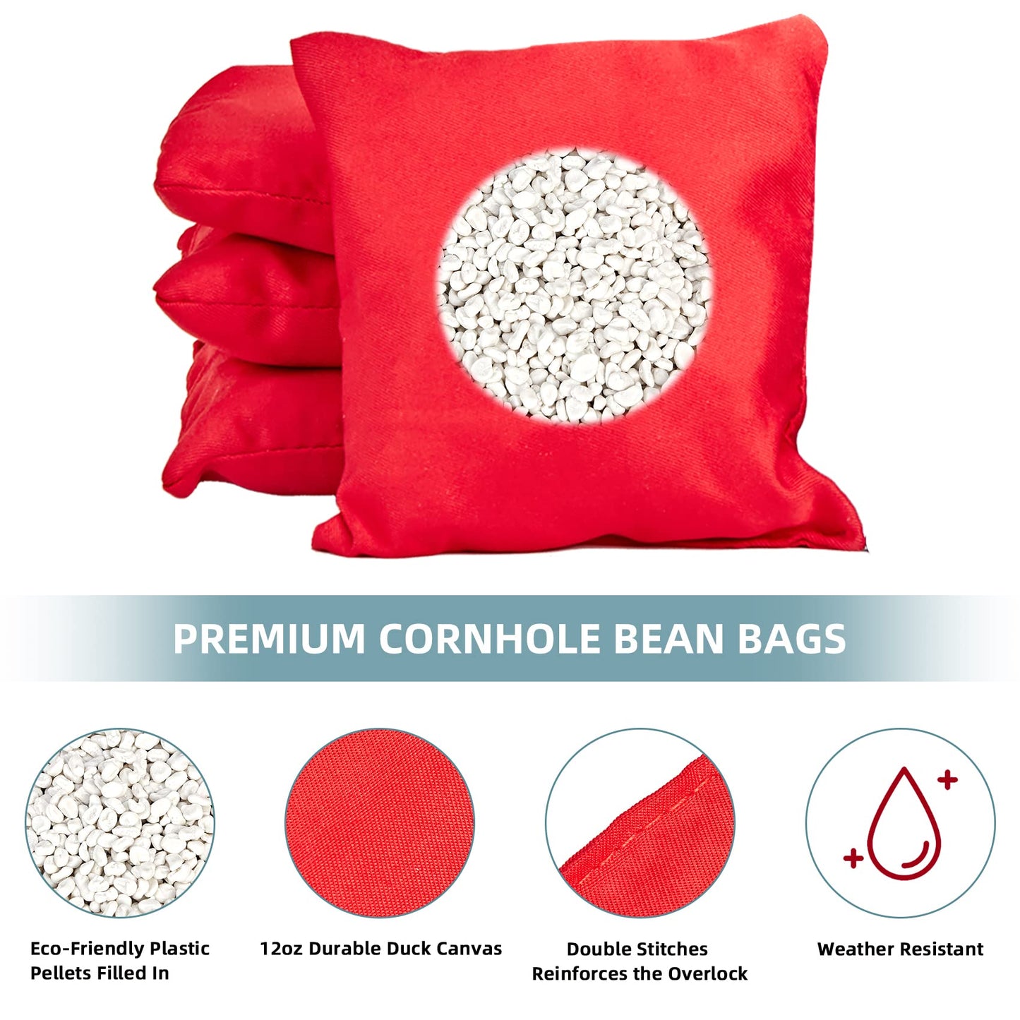 Pointyard 6x6 in Cornhole Bean Bags Set, 8 PCS Regulation All Weather Bean Toss Bags Replacement for Cornhole Tossing Game - Including Drawstring Bag