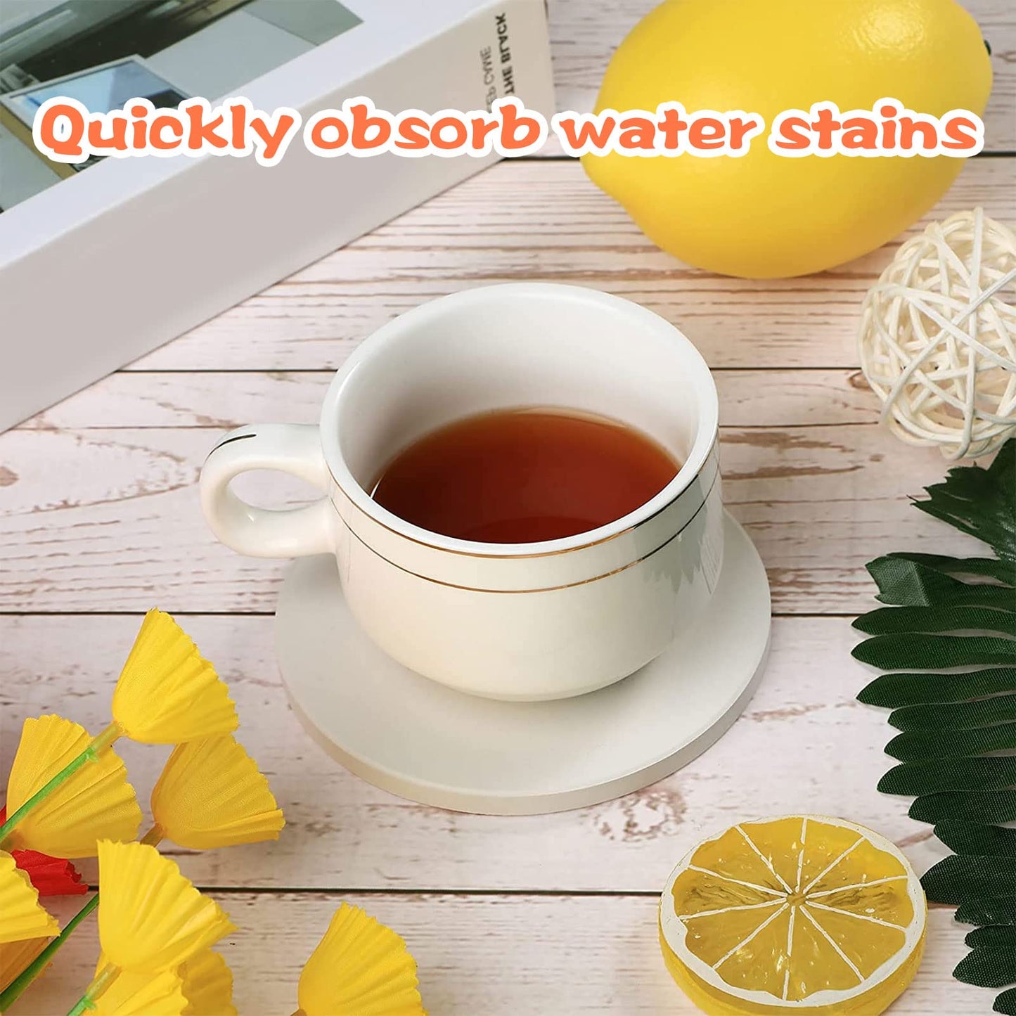 48 Pcs Ceramic Tile for Crafts Coasters, 4 Inch Unglazed Round Ceramic Coasters with 24 Pcs Cork Backing Pads, Blank Drink Cup Mat for DIY Arts Craft Project Coasters