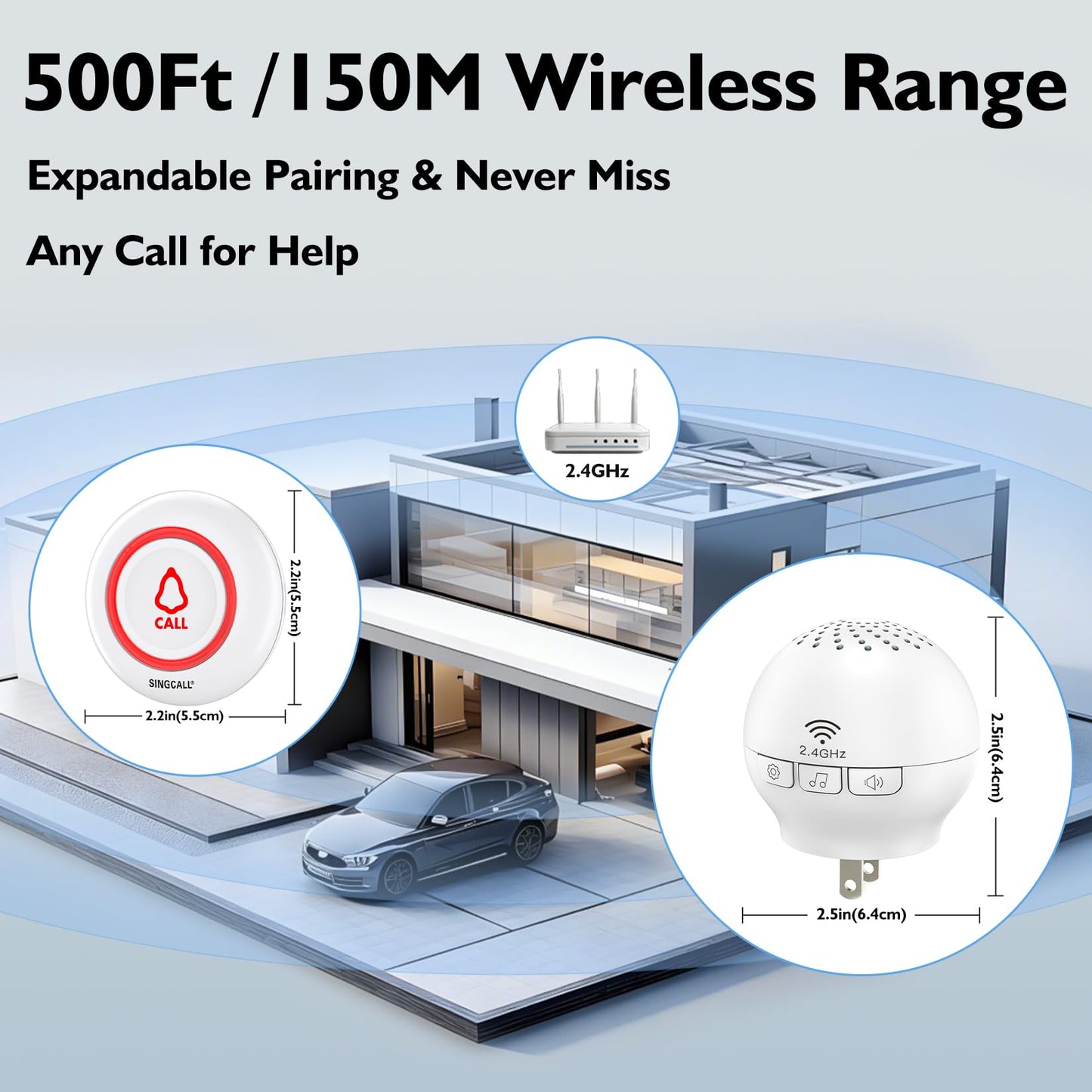 SINGCALL Tuya WiFi Smart SOS Emergency Wireless Caregiver Pager Calling System Home Caring for Old People Patients Children 2 Transmitters 1 Plugin Receiver