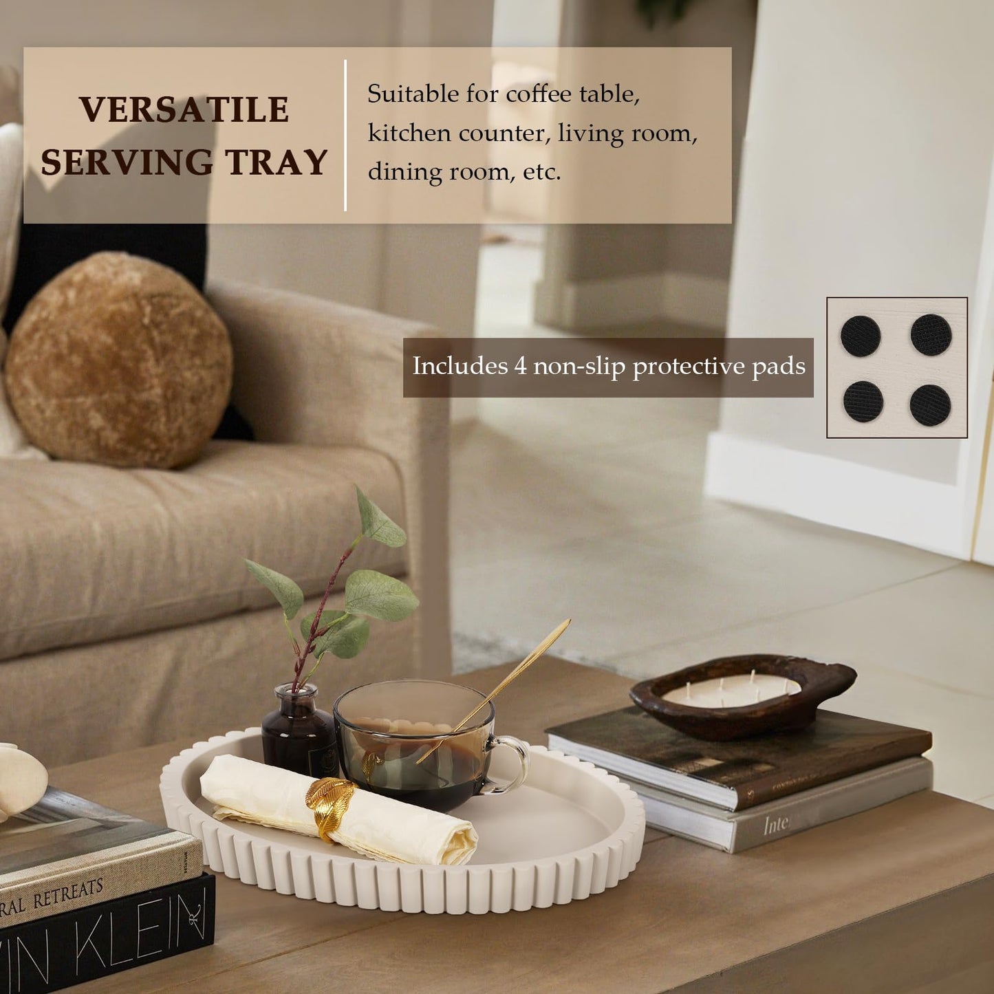 Cathyeen Oval Coffee Table Tray, 13" Solid Concrete Decorative Tray, Modern Serving Tray Centerpiece Table Decorations, Ottoman Trays for Coffee Tables, Living Room, Bathroom (Gray)