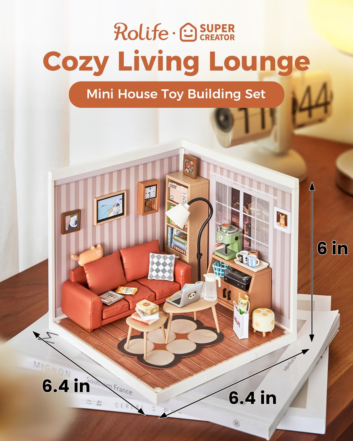 Rolife DIY Miniature Plastic House Building Set Toys Playset with LED Suitable for Mini Figures Construction Toys Diorama Kit Gifts for Adults (Cozy Living Lounge)