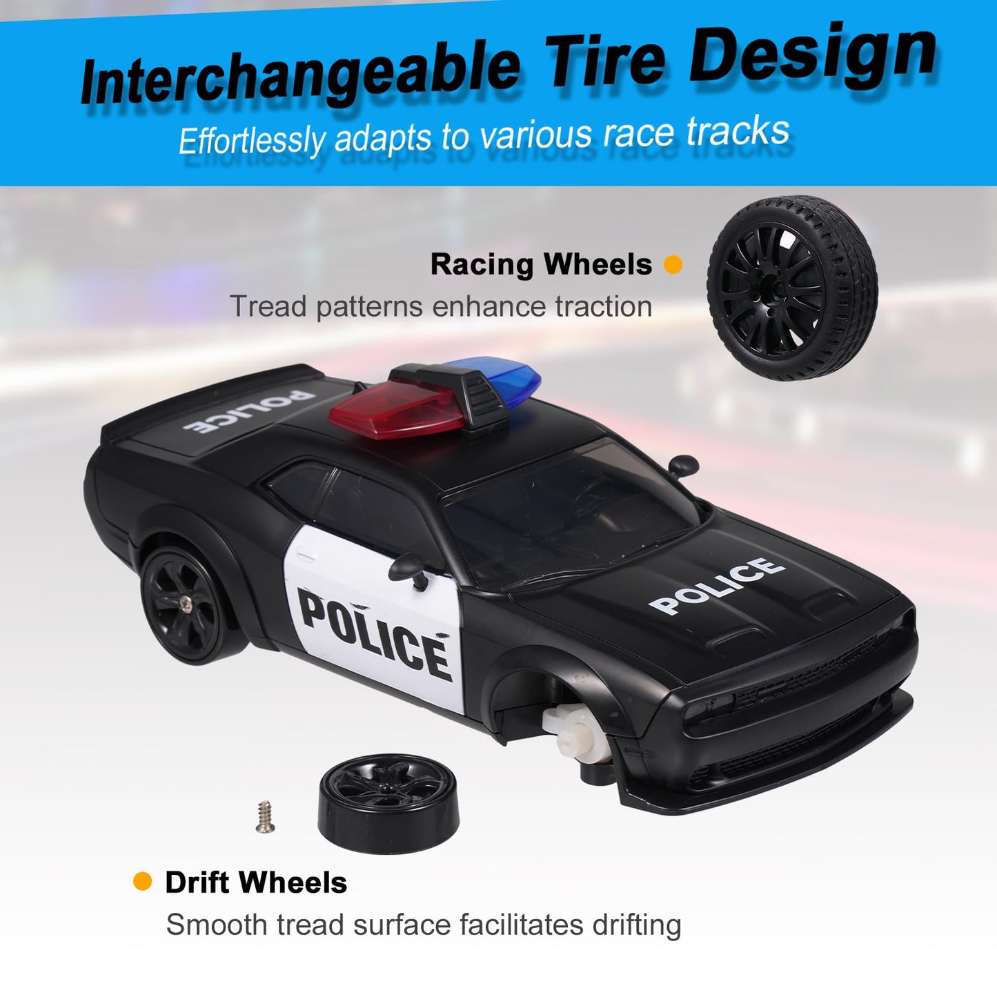 Hylukon RC Drift Car, 1:24 Scale Police Car Toy, 4WD RC Car Toy with Lights, Birthday Gift Ideas for Teens (2 Battery)