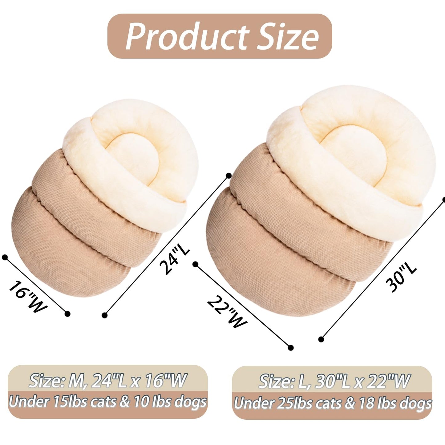 Bed for Dog and Cat, Pet Bed, Ultra Soft Cute Plush Slipper Cat Cave Bed, Anti Slip Warm Pet House Nest, Self-Warming, Ideal for Indoor Use - Fits up to 25lbs (30"X22", L, Light Brown)