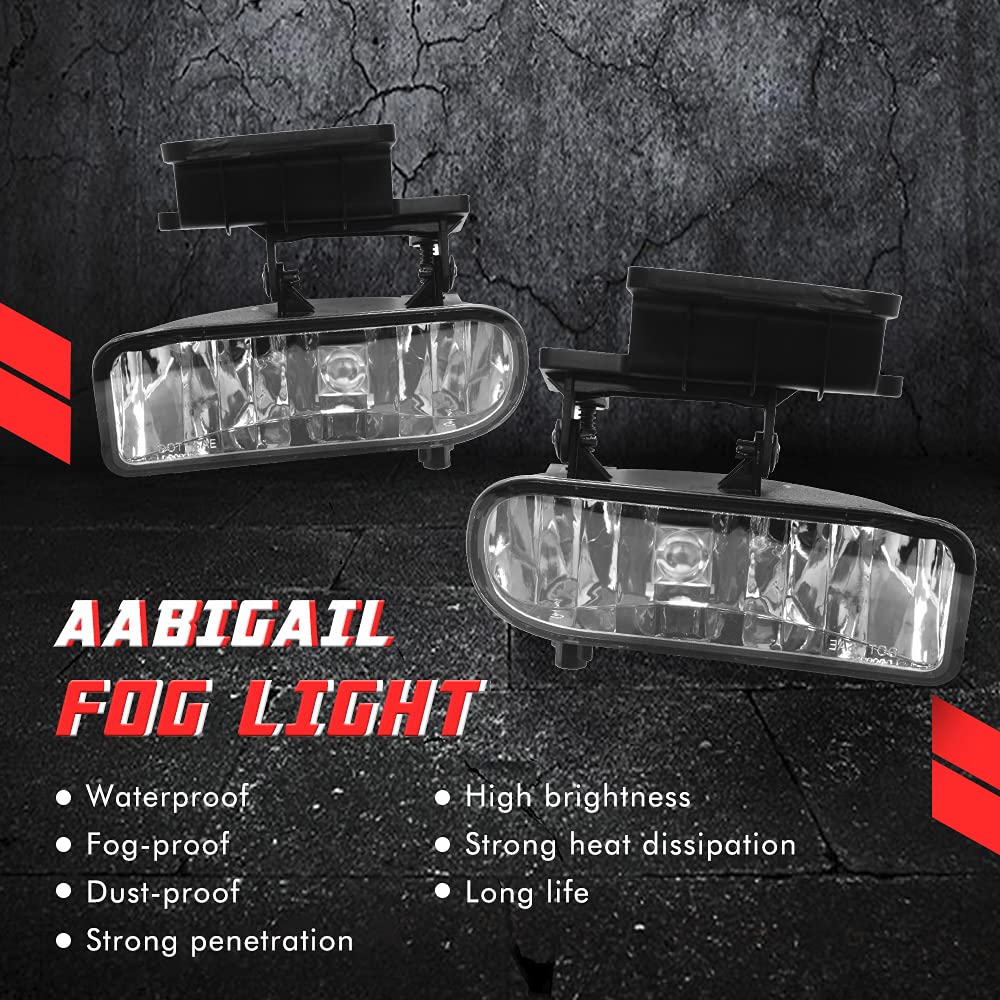 A ABIGAIL Driving Fog Lights Lamps Replacement for 1999-2002 Chevy Silverado, 2000-2006 Chevy Suburban/Tahoe With 880 12V 27W Halogen Bulbs 10368476,10368477, GM2592113,GM2593113 (Clear Lens)
