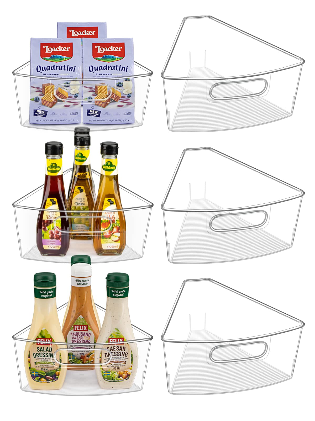JEISSLIA Lazy Susan Cabinet Organizer Bins for 26"/ 28"/ 32" Diameter Corner Lazy Susan, Plastic Cabinet Storage Bin, 1/8 Wedge-Food Safe, BPA Free, with Non-Slip Pads (for 26" Diameter, 6 Pack)