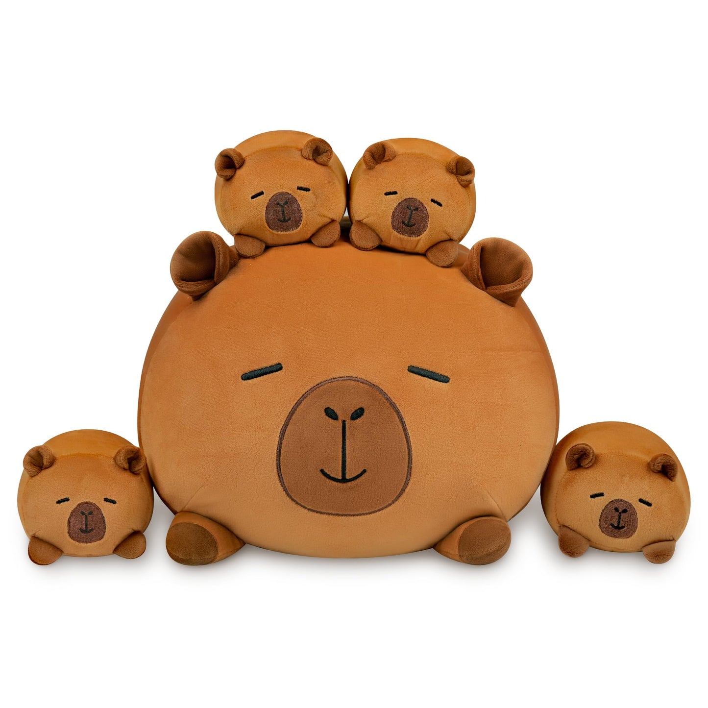 YIIQUWEN Capybara Plush, Soft Stuffed Animal Pillow Toy, Capybara Mommy with 4 Baby Plushies Family Set, Cute Birthday Gift for Kids Boys Girls Adults