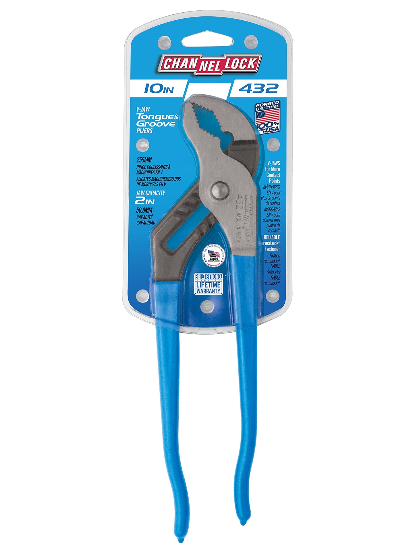 Channellock 432 2-Inch Jaw Capacity 10-Inch V-Jaw Tongue and Groove Plier