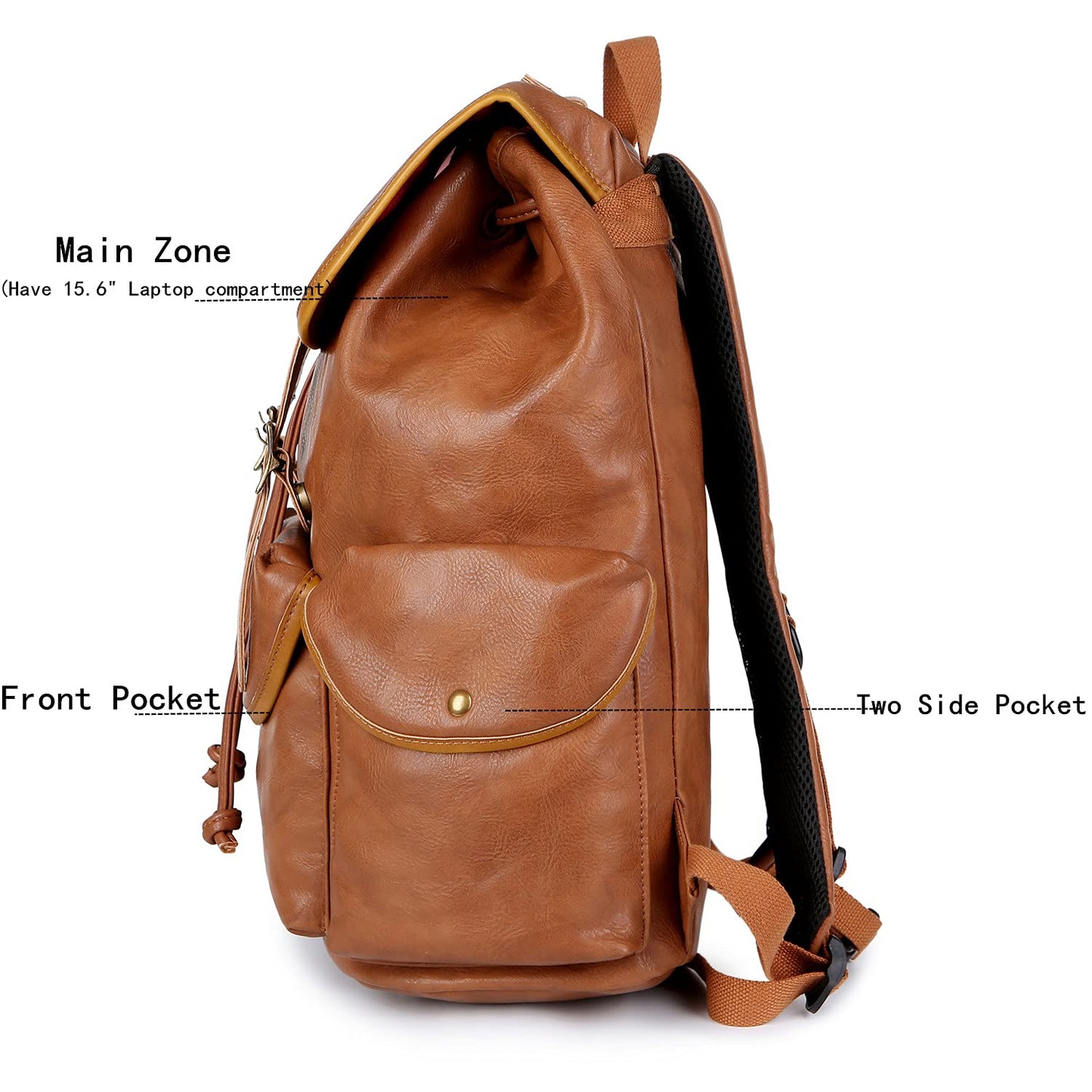 Vegan Leather 15.6 inch Laptop Backpack Hiking Camping Backpack Satchel Bookbag Travel Business Casual Backpack CN-01, Brown, Medium, Leather Backpack