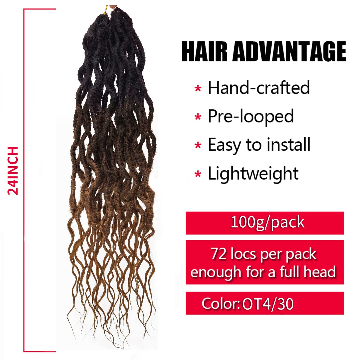 Faux Locs Crochet Hair 24Inch Goddess Locs Crochet Hair, 6Packs Soft Locs Curly Ends Dreadlocks Faux Crochet Locs Synthetic Crochet Braids for Black Women (OT4/30, 24'') …