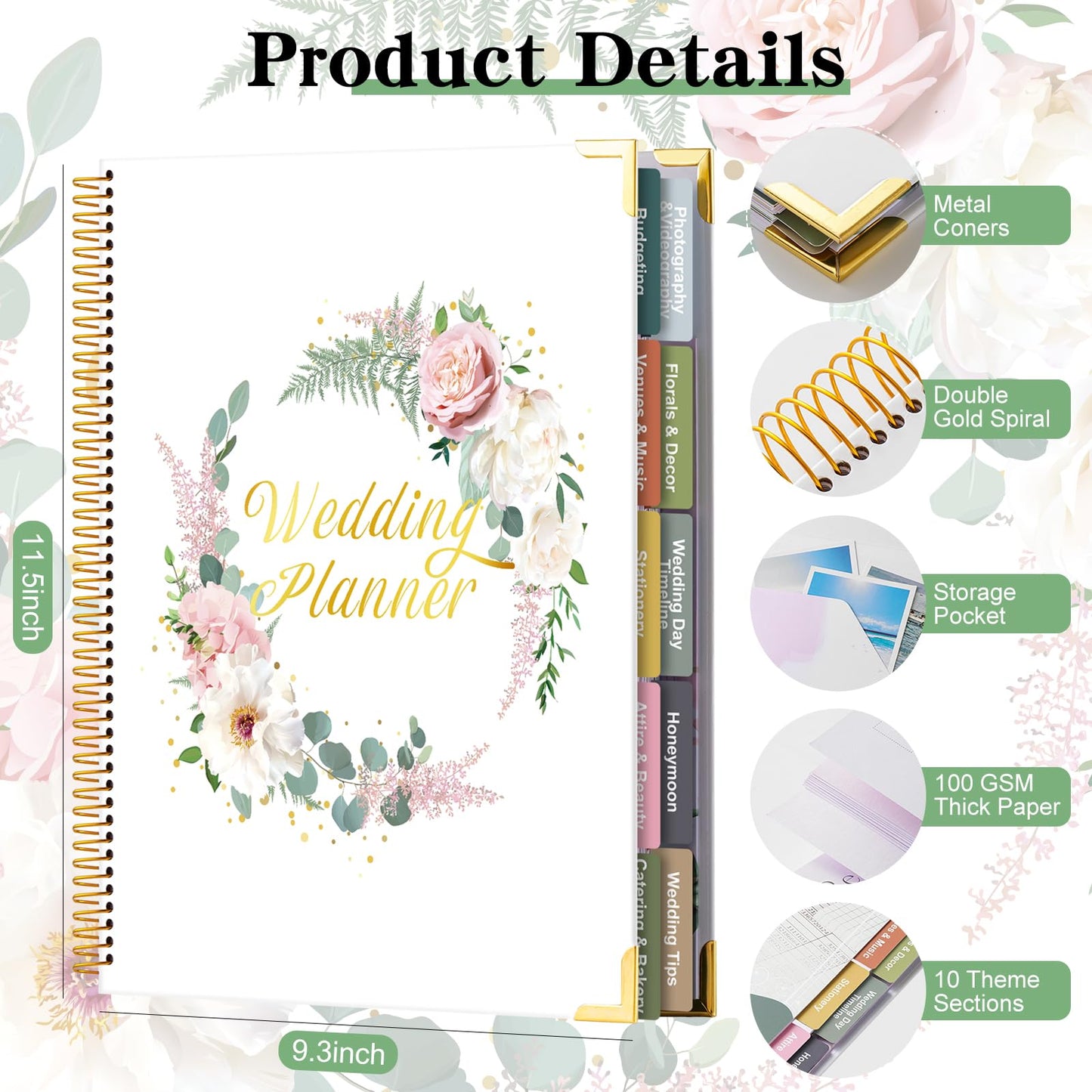VinTS 176 Pages Wedding Planner,Wedding Planner Book and Organizer,9" x 11" Hardcover Engagement Wedding gifts for Couples,Brides