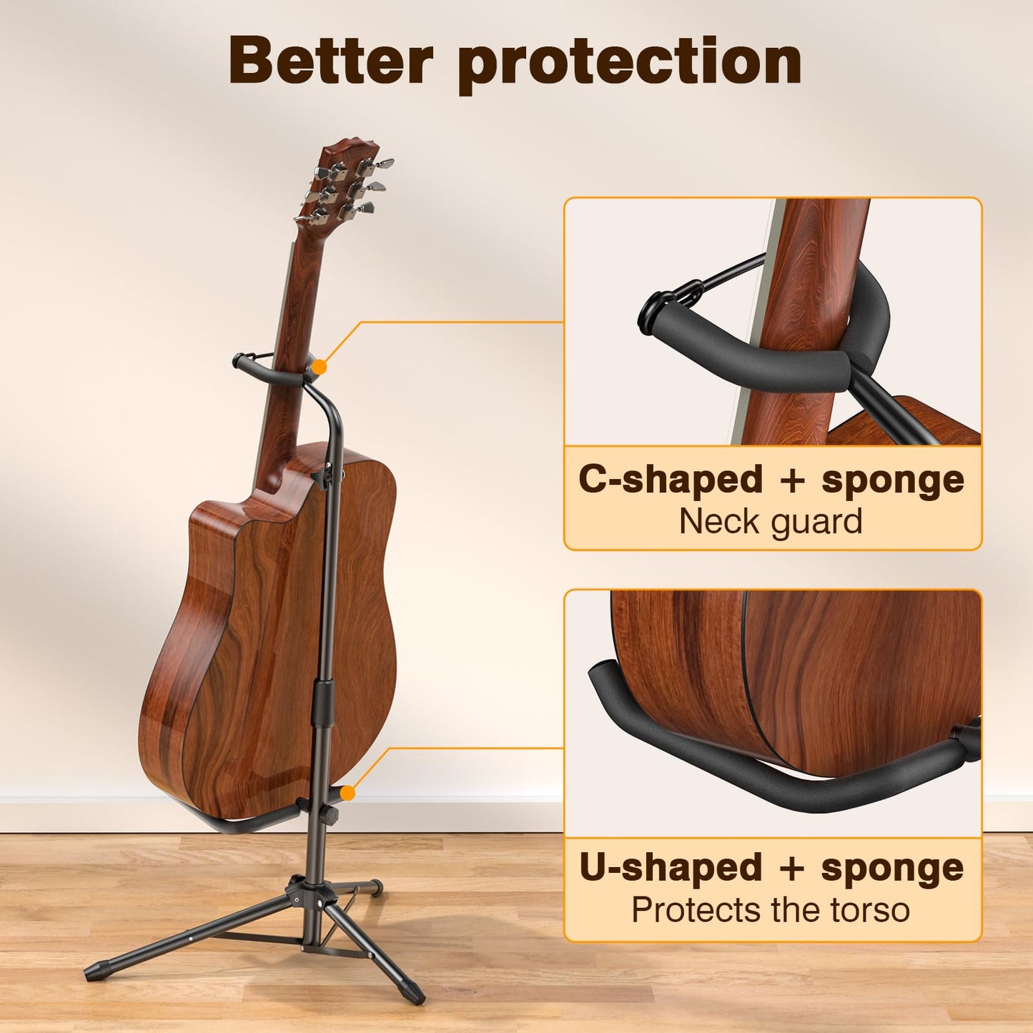 New bee Guitar Stand, 2 Pack Height Adjustable Foldable Guitar Stand with Secure Support for Acoustic, Electric, Bass and Banjos, Load Capacity 20LB
