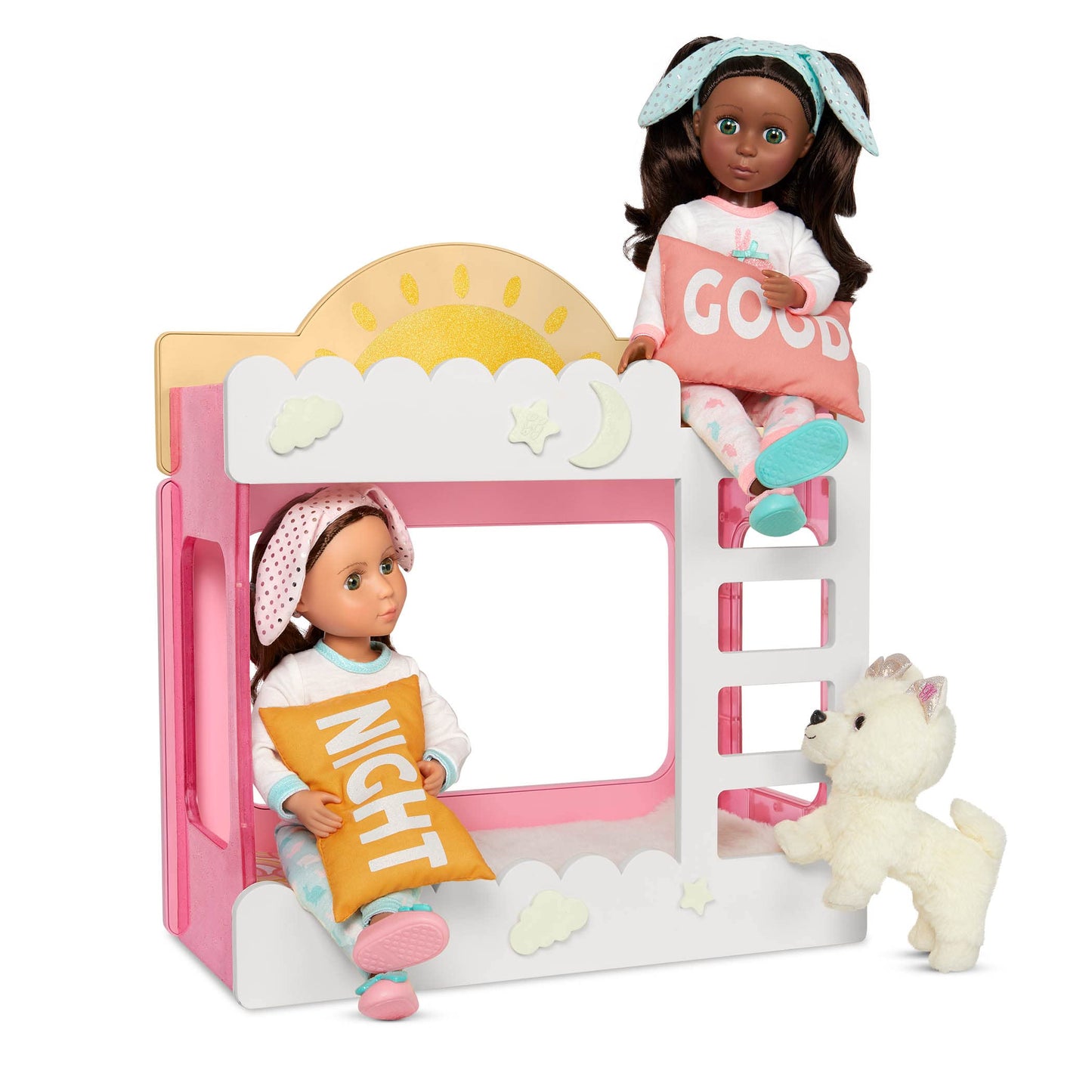 Glitter Girls – 14-Inch Doll Accessories – Comfy Clouds Bunk Bed – Doll House Furniture & Accessories – Beds, Pillows, & Blankets – Glowi in The Dark Decals – 3+ Years