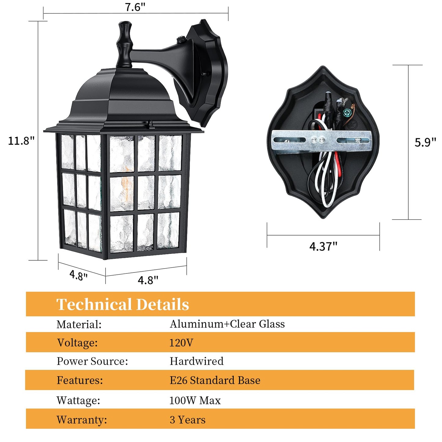 12'' Dusk to Dawn Outdoor Lights for House 2 Packs, Exterior Light Fixtures Porch Light Wall Mount, Waterproof Aluminum Outside Lights Sconce, Modern Outdoor Lighting Lanterns for Garage Patio, Black