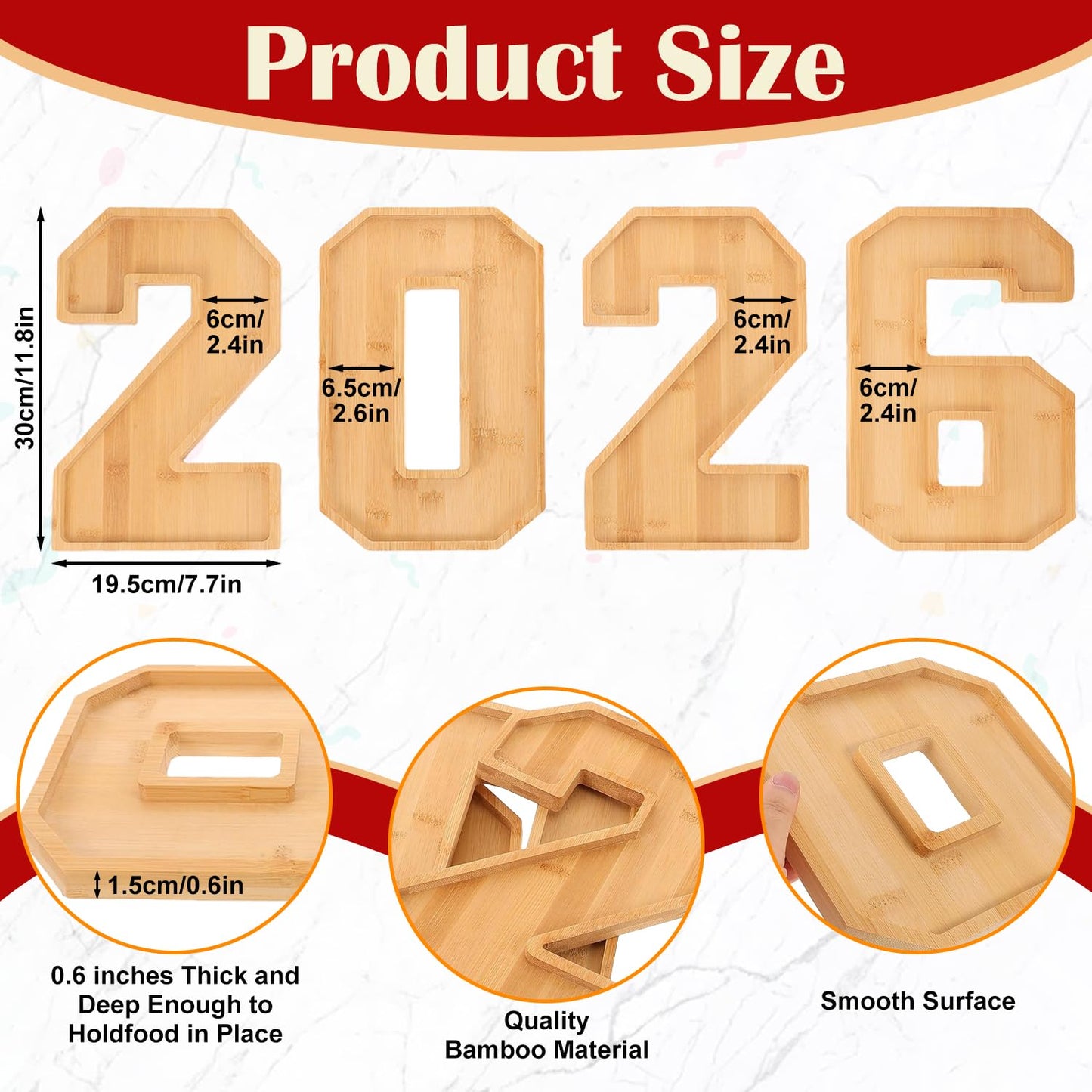 4PCS Wooden Graduation Decorations Fillable Number Charcuterie Board - 2026 Graduation Decorations - Centerpieces Serving Tray for Tables for Kindergarten High School College Party Supplies