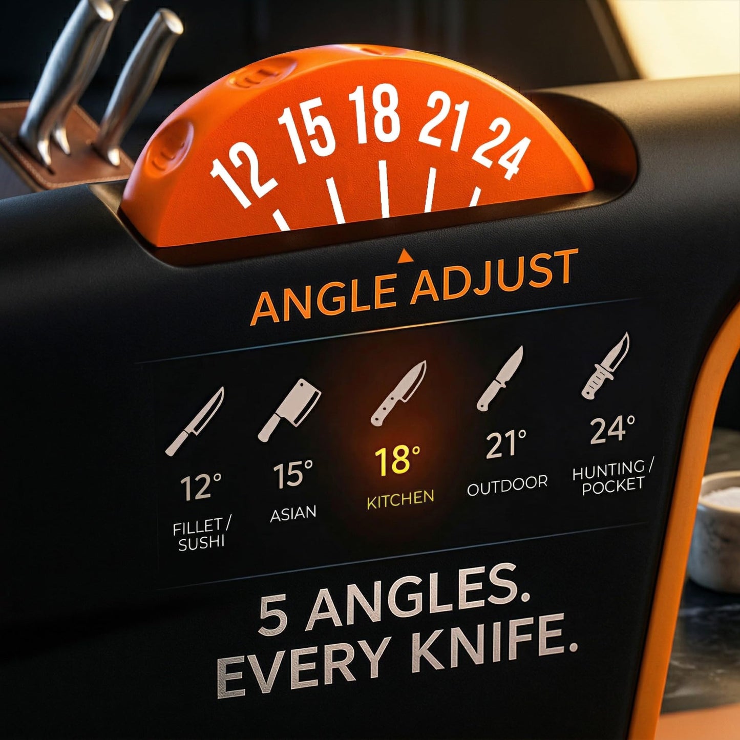 Orange Ninja Knife Sharpeners - 5 Adjustable Sharpening Angle- Premium Quality Kitchen Knife Sharpener - Handheld Knife Sharpeners for Kitchen Knives Sharpener by Sharp Pebble