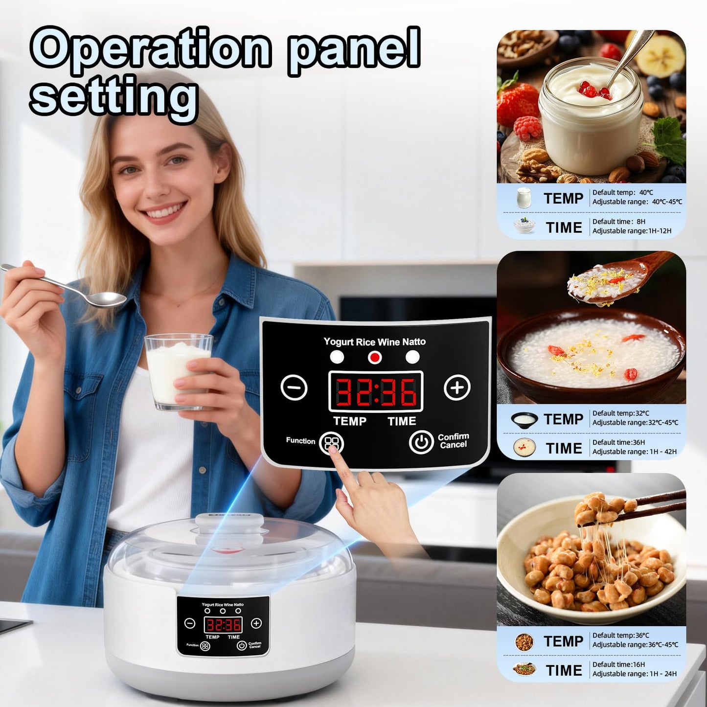 DiDimo Yogurt Maker with Adjustable Temp & Timer, 1.2L Stainless Steel Greek Yogurt Machine, Automatic Natto Maker Rice Wine Fermenter, Digital Display Compact 1.3QT Pot for Kitchen (BPA-Free)