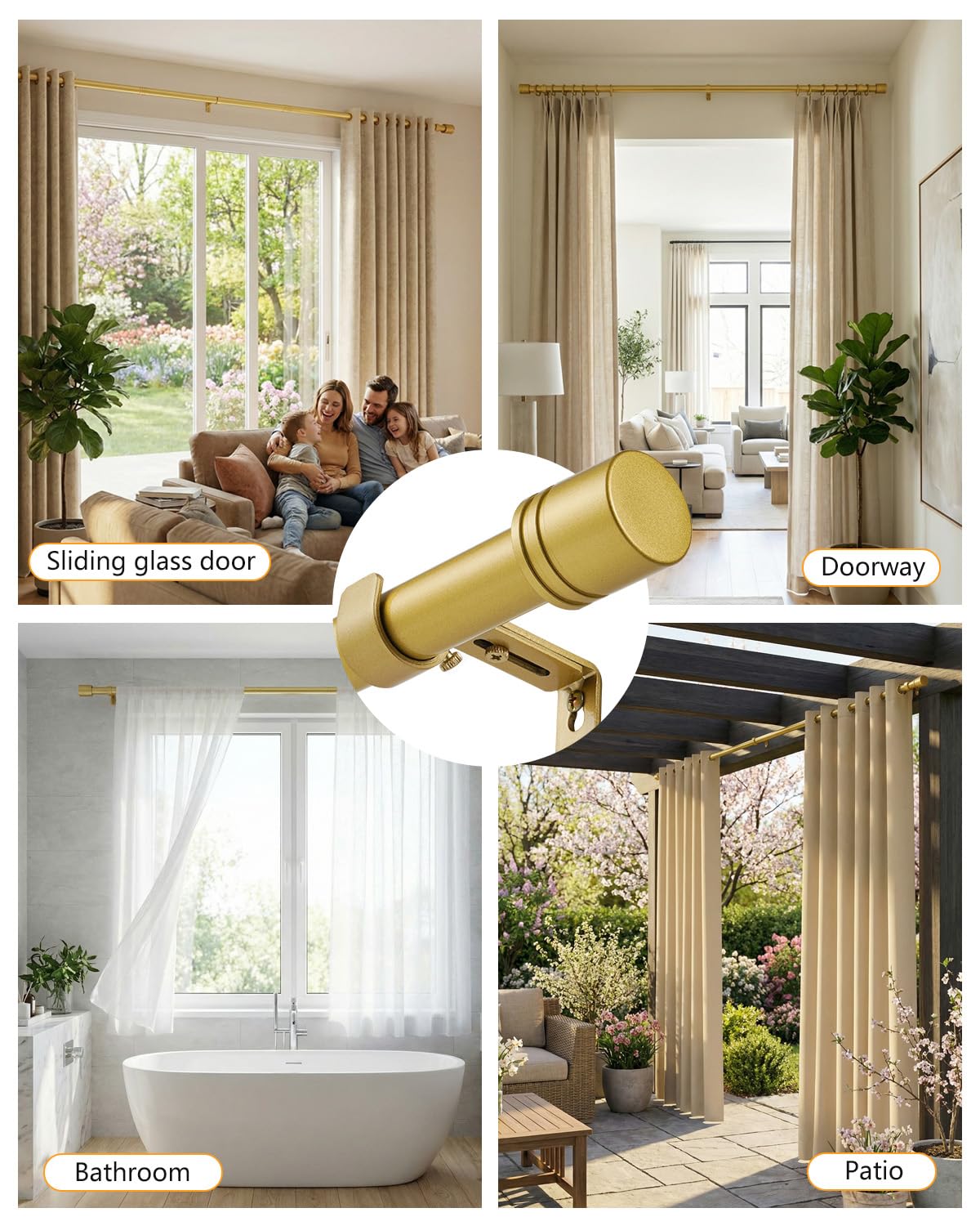 ASULUPHY Gold Curtain Rod, 1 Inch Diameter Heavy Duty Curtain Rods for Window 32-116 in, Extra Long Curtain pole with Thicker Brackets, Curtain Rod for Sliding Doors, Living Room, Bedroom, Patio