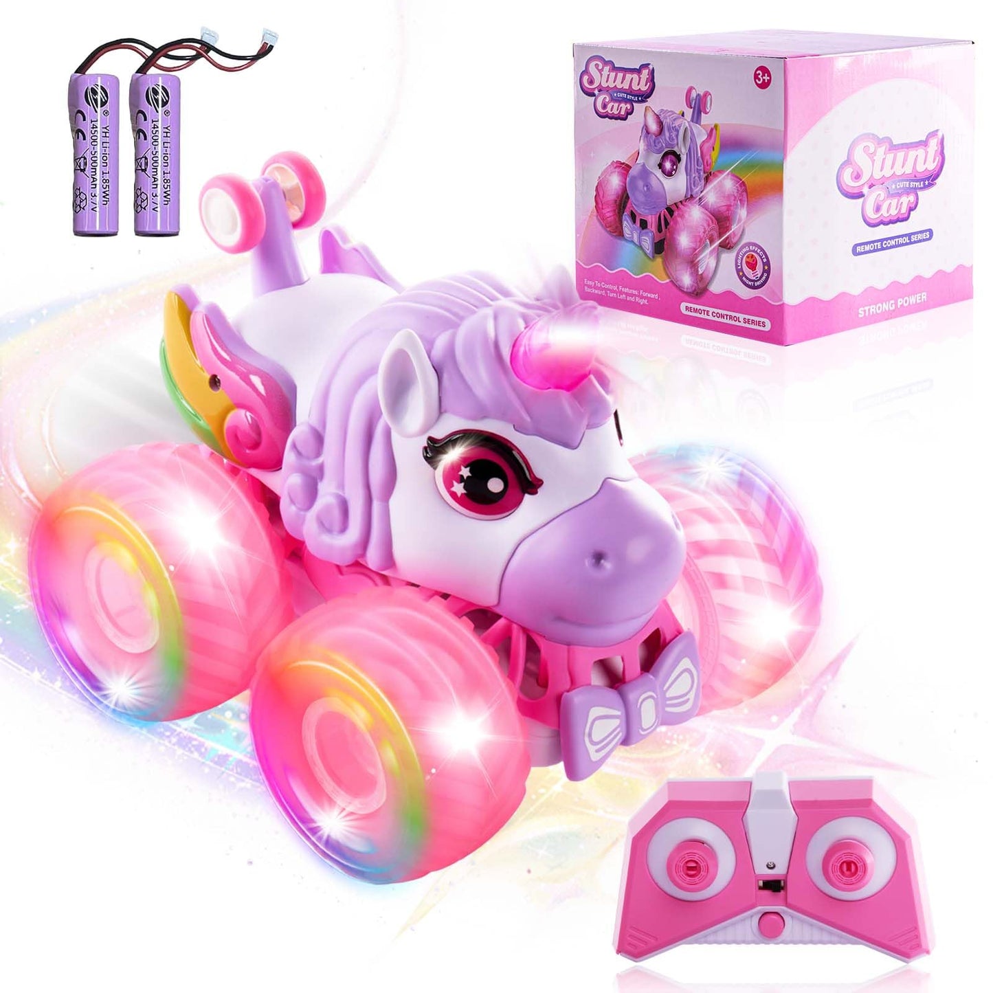 Remote Control Car Unicorn Monster Trucks for Girls 360° Rotating 4WD Stunt RC Cars with LED Lights and Music, 2.4GHz Toy Various Terrain Pink RC Cars Birthday Gifts for Kids Girl Age 3-10 (LY-023)