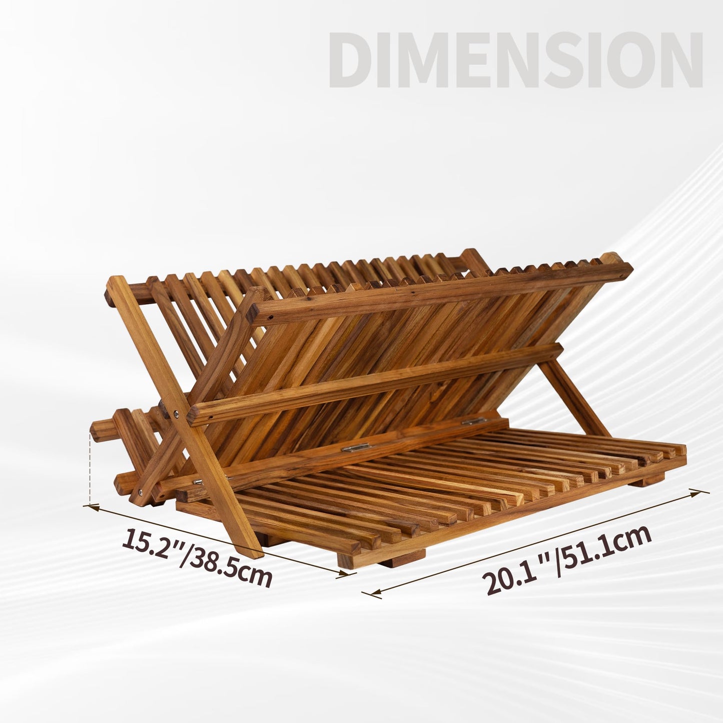 Utoplike Large Teak Dish Drying Rack, Wooden 3 Tier Collapsible Dish Drainer for Countertop, Kitchen Organizer for Pasta Plates, Cups