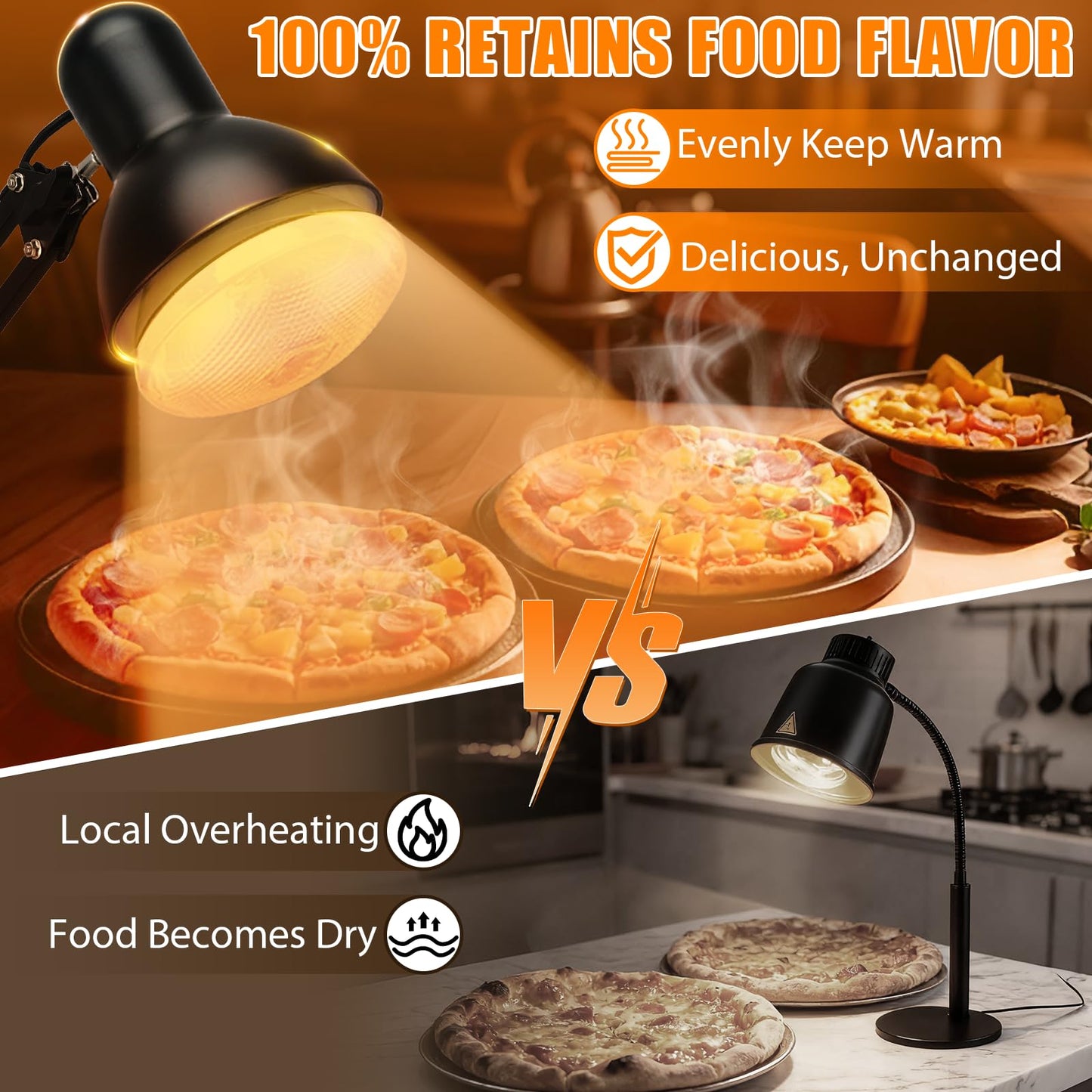 Portable Food Heat Lamp -【Foldable Design】【Quickly & Stable Heating】 Food Warmer Light, Commercial Heat Lamp for Food, Catering Warming Lamp for Parties, Buffet, Pizza, Chicken, Chocolate (Black)